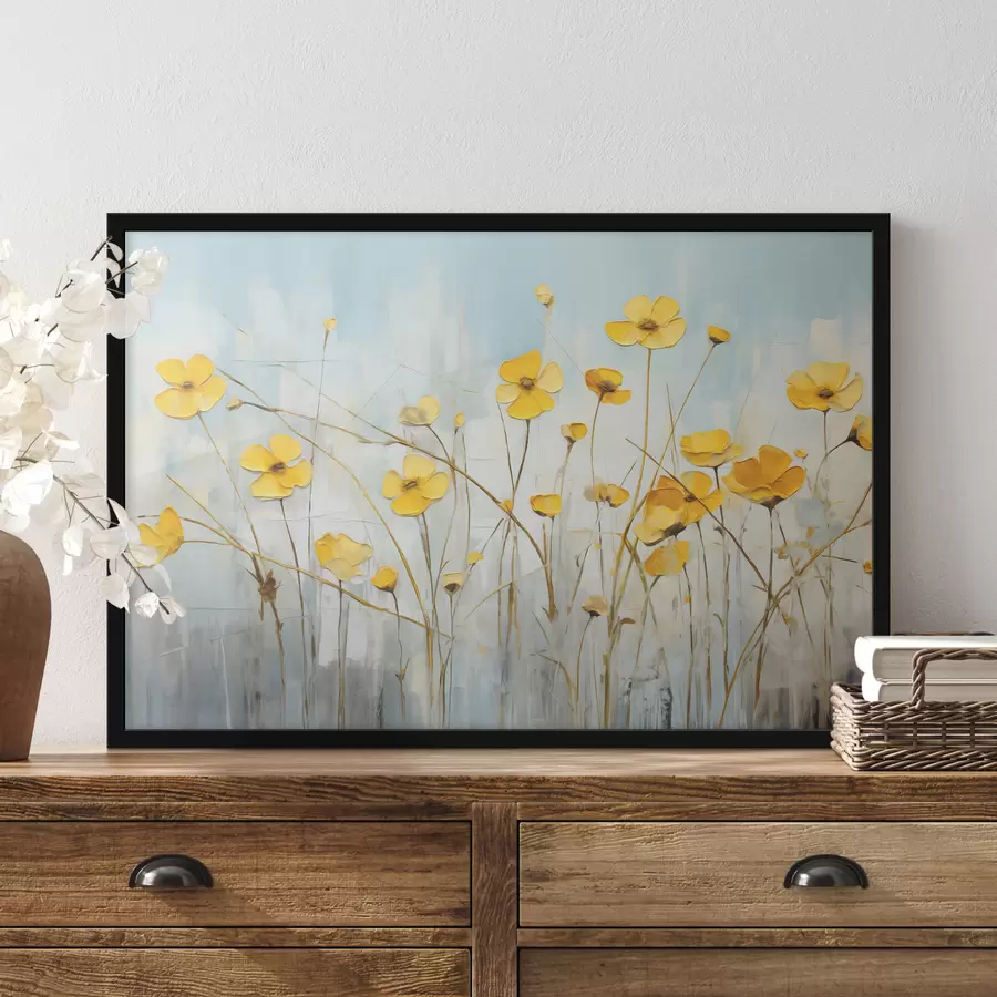 Fototapete Gelbe kleine Blumen auf einem langen Stiel Ölgemälde f39823