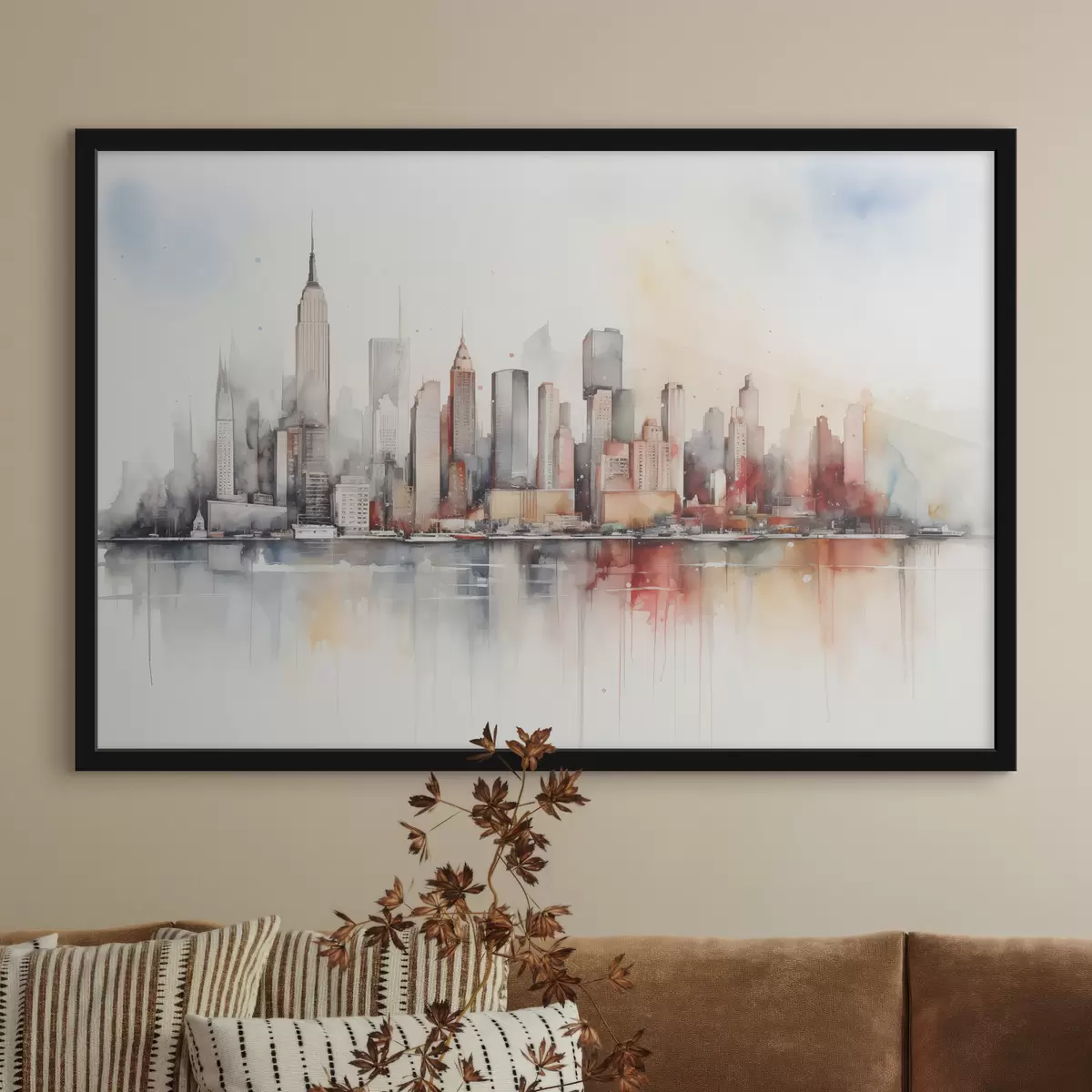 Poster Blick auf New York City, Gebäudesilhouetten, Aquarell f39828
