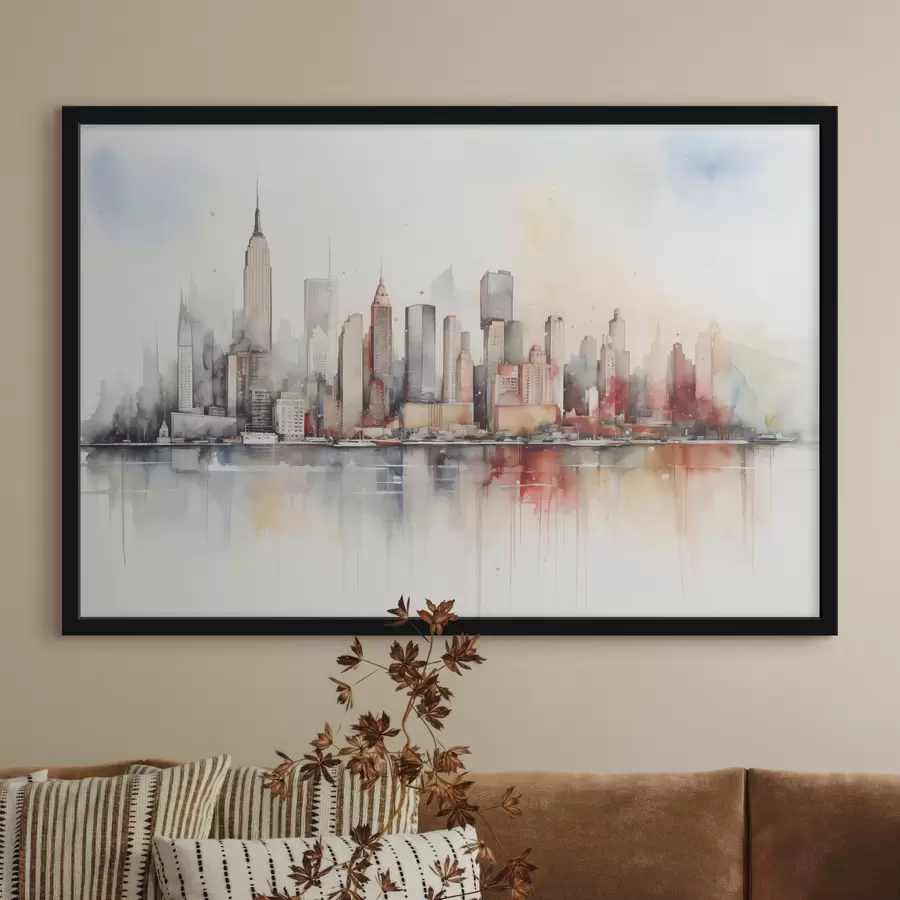Fototapete Blick auf New York City, Gebäudesilhouetten, Aquarell f39828