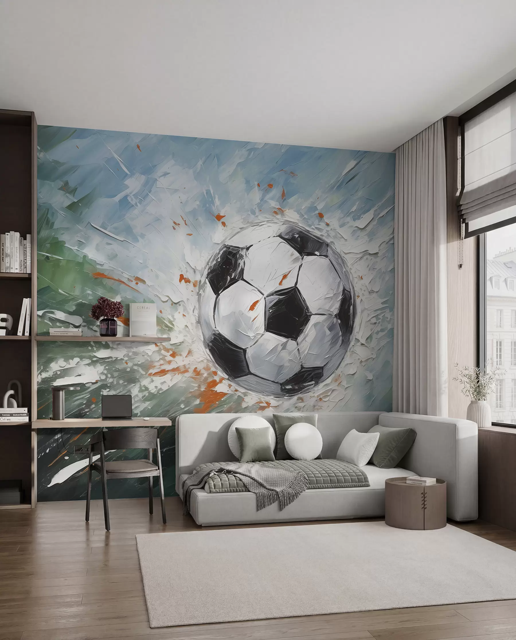 Fototapete Fußball fliegen Ölgemälde abstrakte Kunst w08117