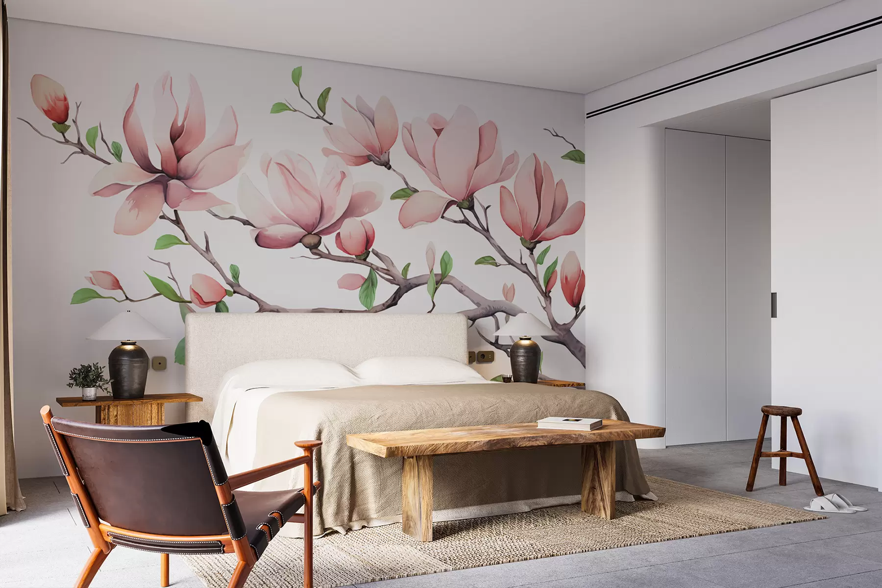 Fototapete Zweig mit rosa Magnolienblüten w08131