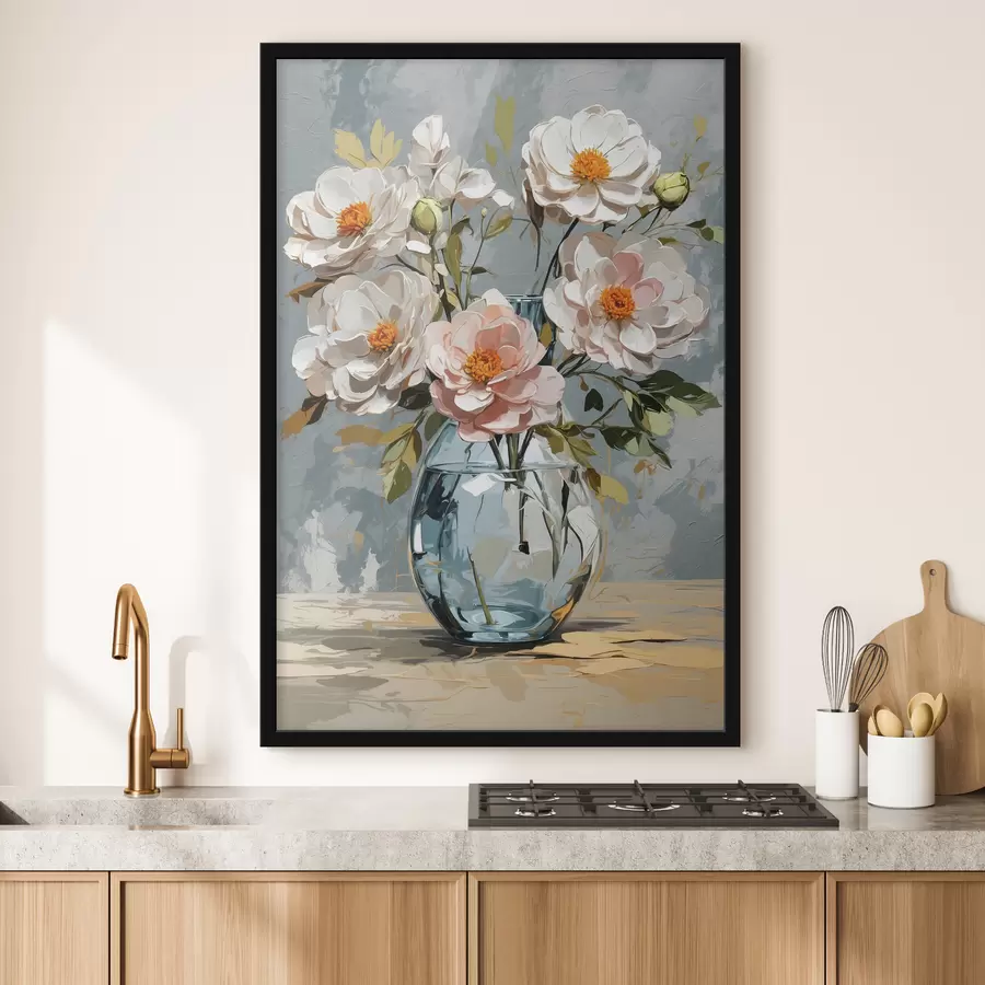 Fototapete Weiße Blumen in transparenter Vase f39850