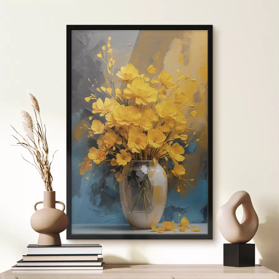 Fototapete Gelbe Blumen in der Vase auf buntem Acryl-Hintergrund f39854