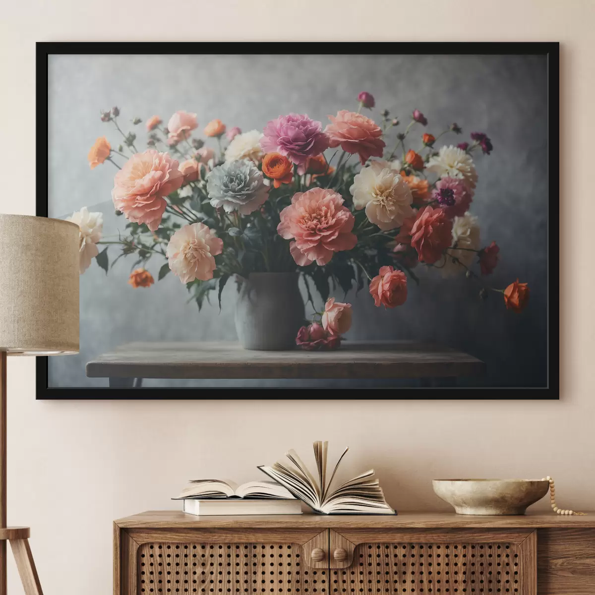 Poster Blumenstrauß in einer Vase auf einem Tisch f39859