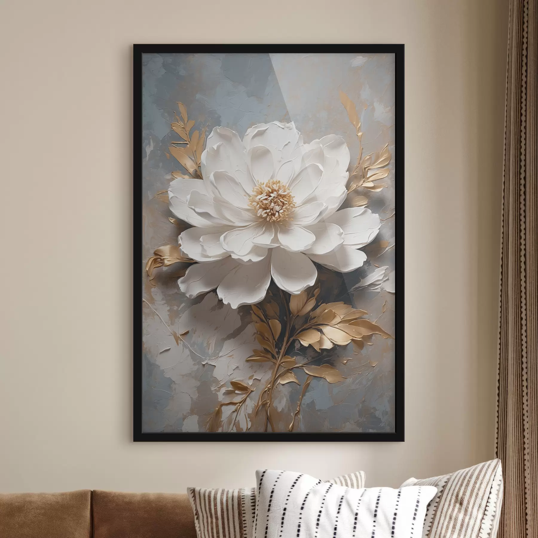 Fototapete Weiße Blume mit  Stielen auf abstraktem Hintergrund f39865