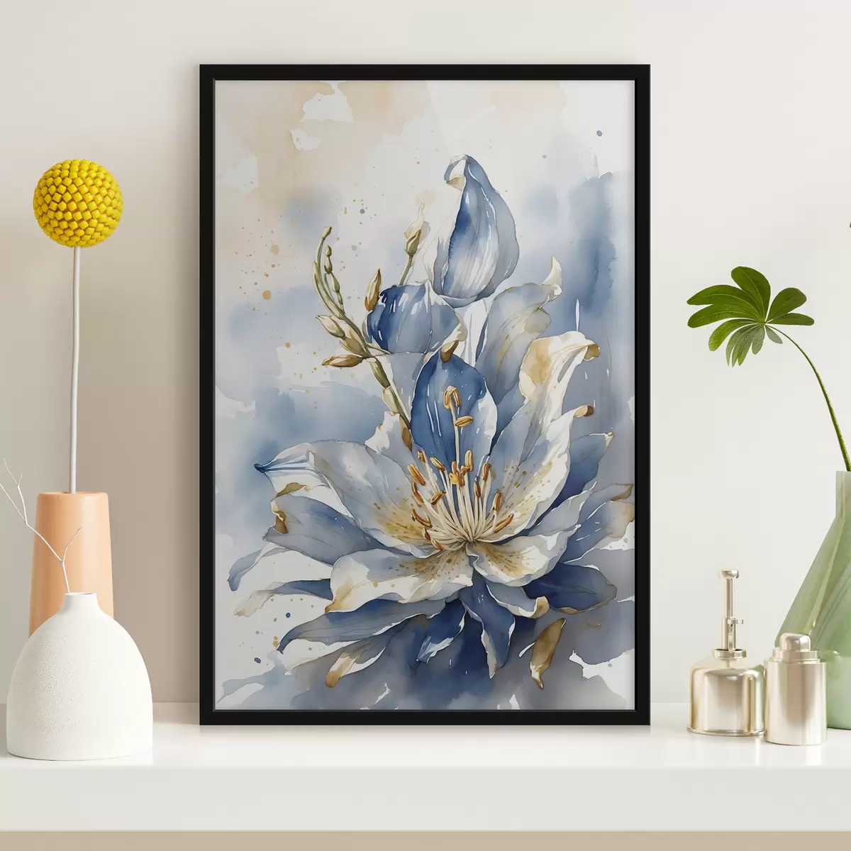 Poster Blaue Lilie mit Aquarell f39872