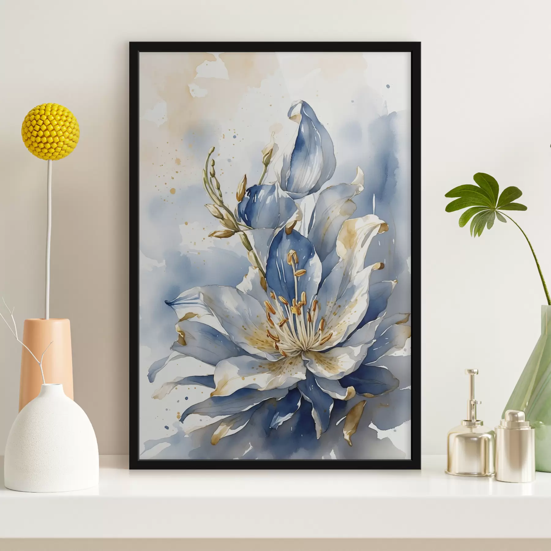 Wandbilder Blaue Lilie mit Aquarell f39872