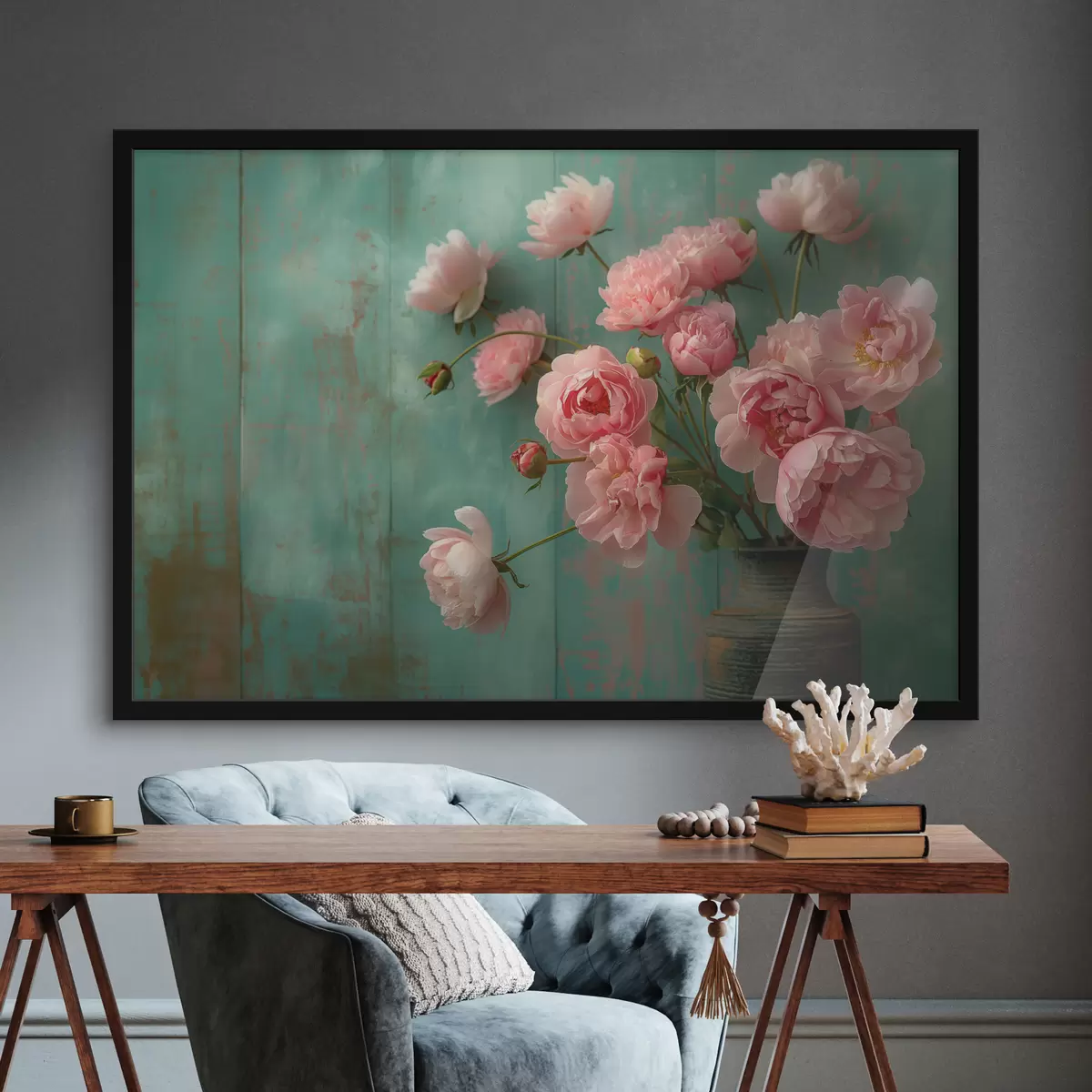 Poster Rosa Blumen, Holz, antik f39957