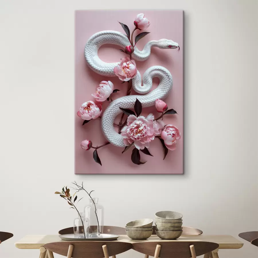 Wandbilder Pfingstrosen und weiße Schlange s39942