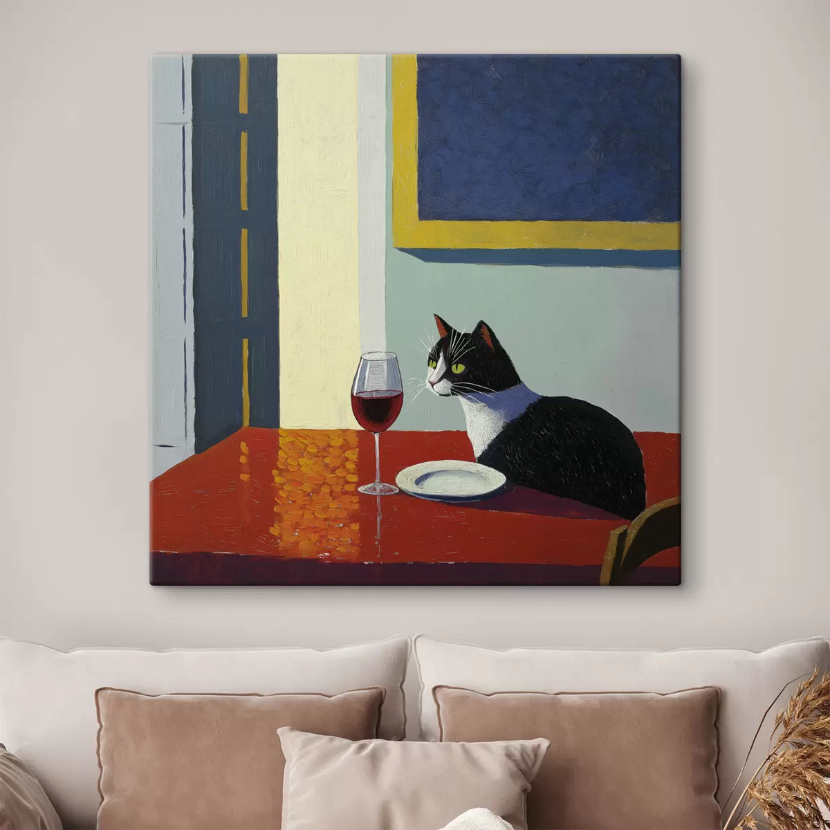 Wandbilder Eine Katze und ein Glas Wein s39913