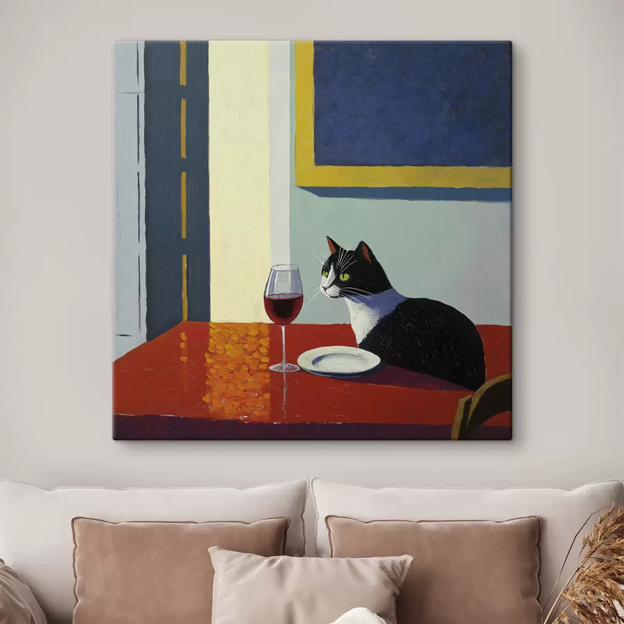 Wandbilder Eine Katze und ein Glas Wein s39913