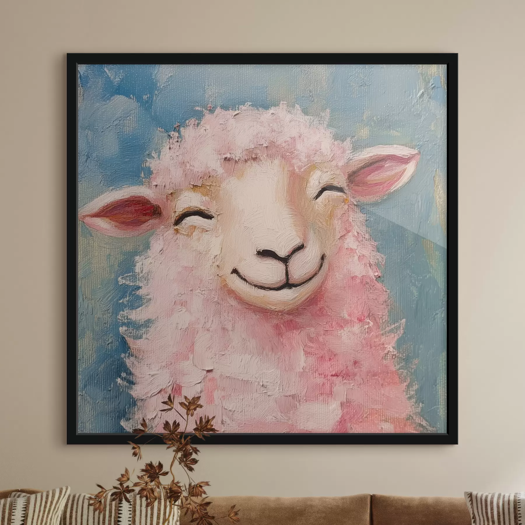 Wandbilder Fröhlicher Widder mit rosa Wolle f39911