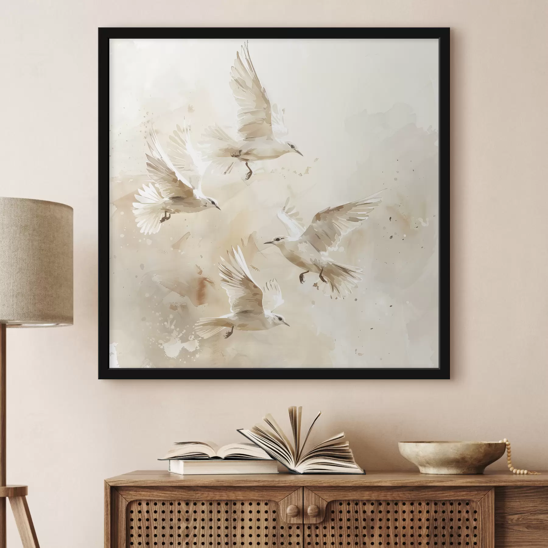Fototapete Aquarell fliegende Vögel, zarte Pastellfarben, Abstraktion f39973