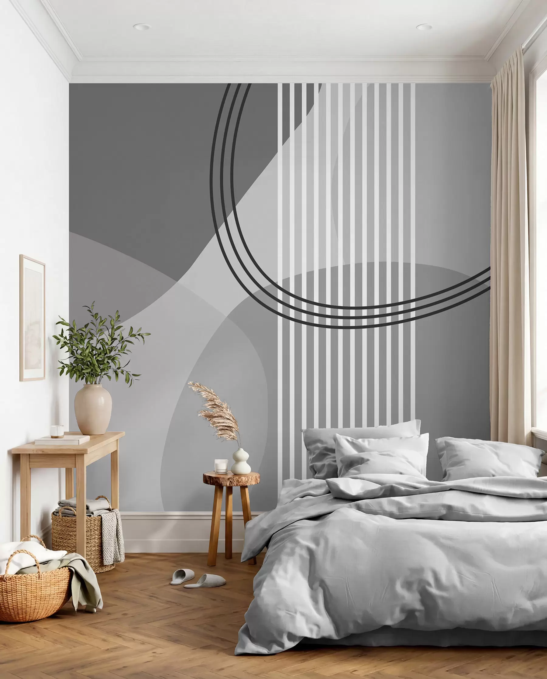 Fototapete Geometrische Abstraktion Linie und Kreis Minimalismus moderne graue Farbe w08173v3