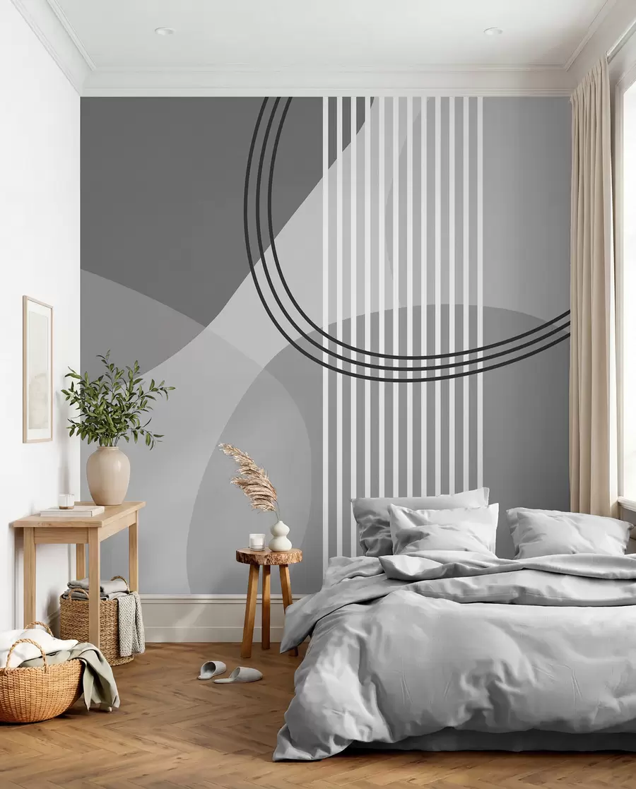 Fototapete Geometrische Abstraktion Linie und Kreis Minimalismus moderne graue Farbe w08173v3