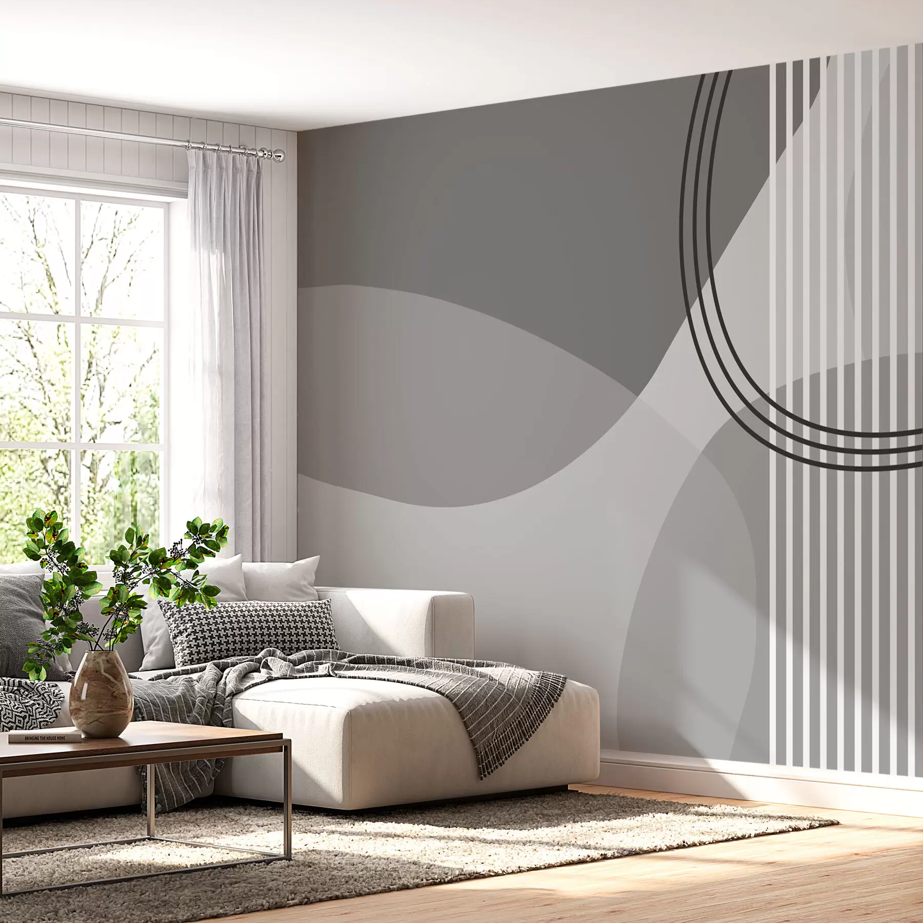Fototapete Geometrische Abstraktion Linie und Kreis Minimalismus moderne graue Farbe w08173v3