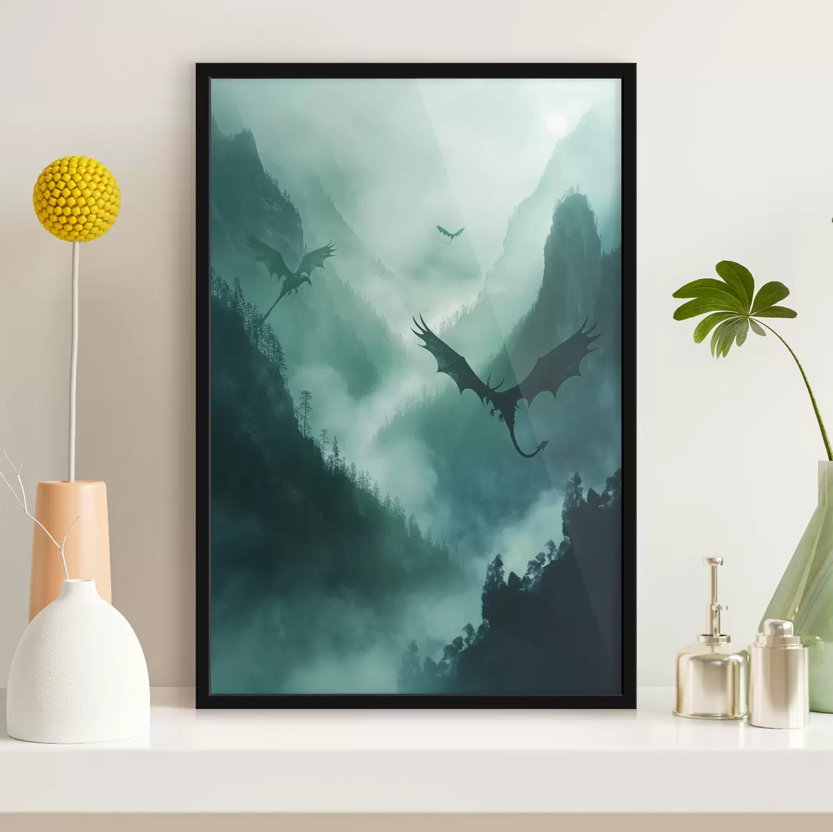 Poster Zwei Drachen, grün f40011