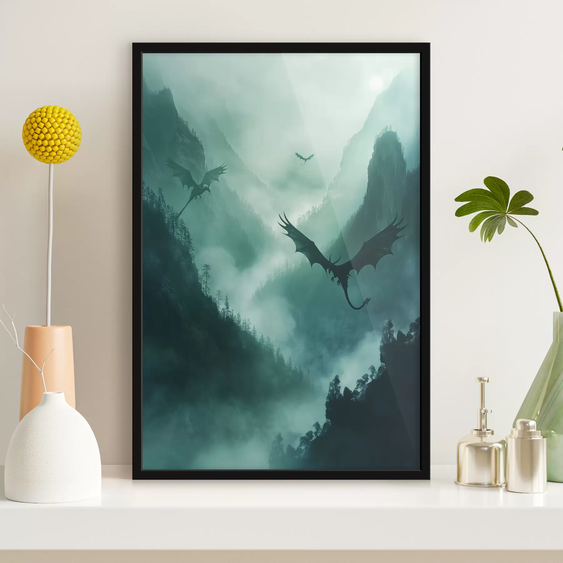 Wandbilder Zwei Drachen, grün f40011