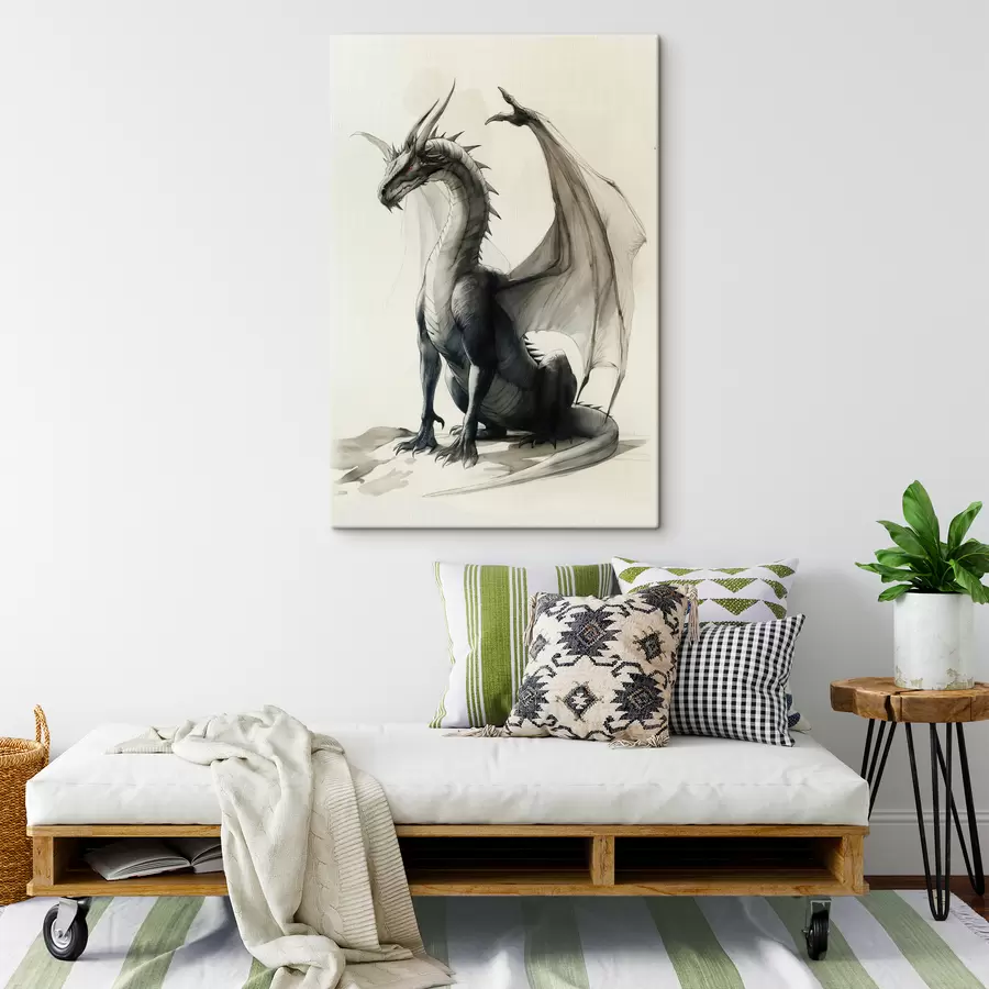 Wandbilder Drache, Farben, Aquarell, Beige s40003