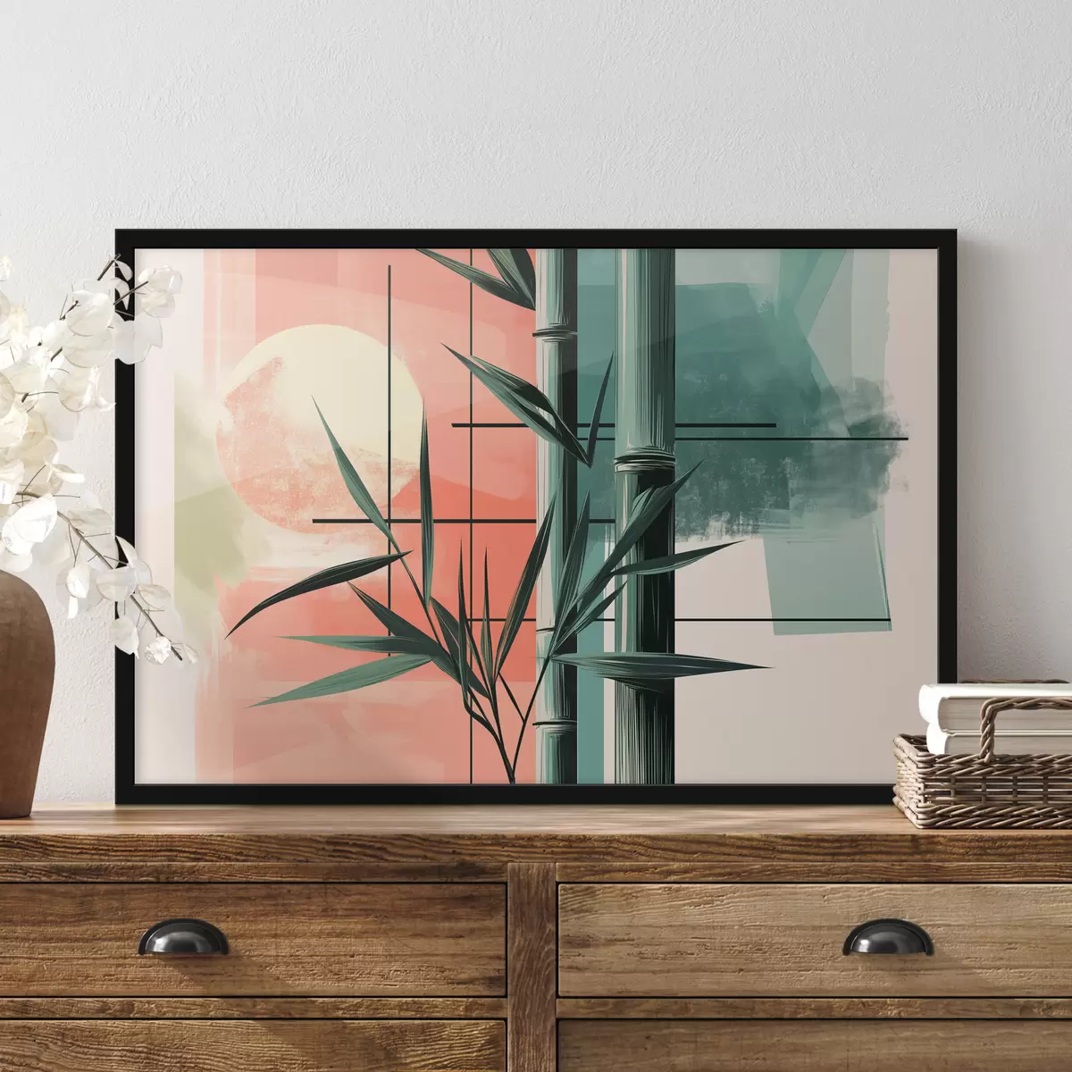 Poster Abstrakt mit Bambus und Sonne f39898