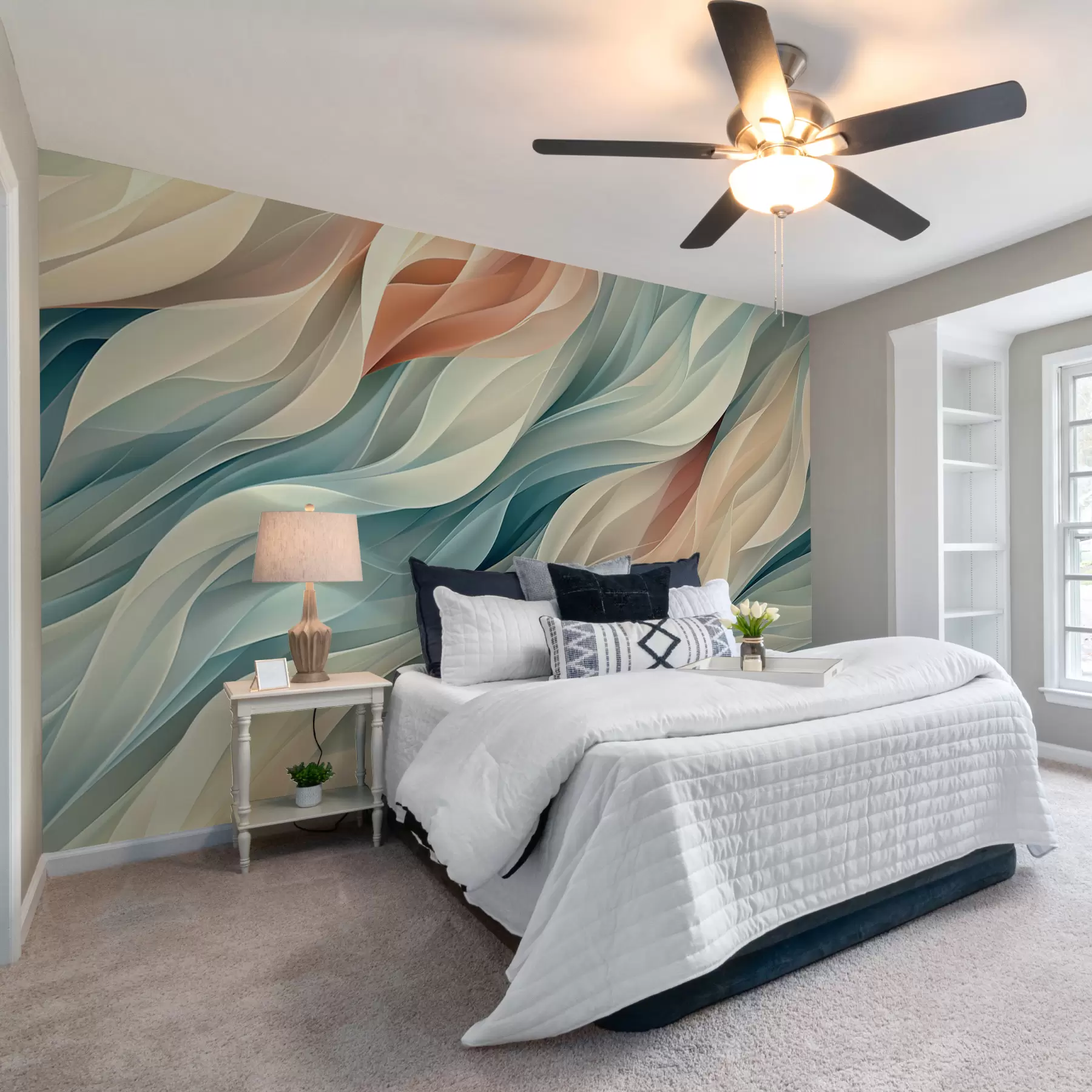 Fototapete Faszinierendes abstraktes Design mit sanften pastellfarbenen Wellen w01335