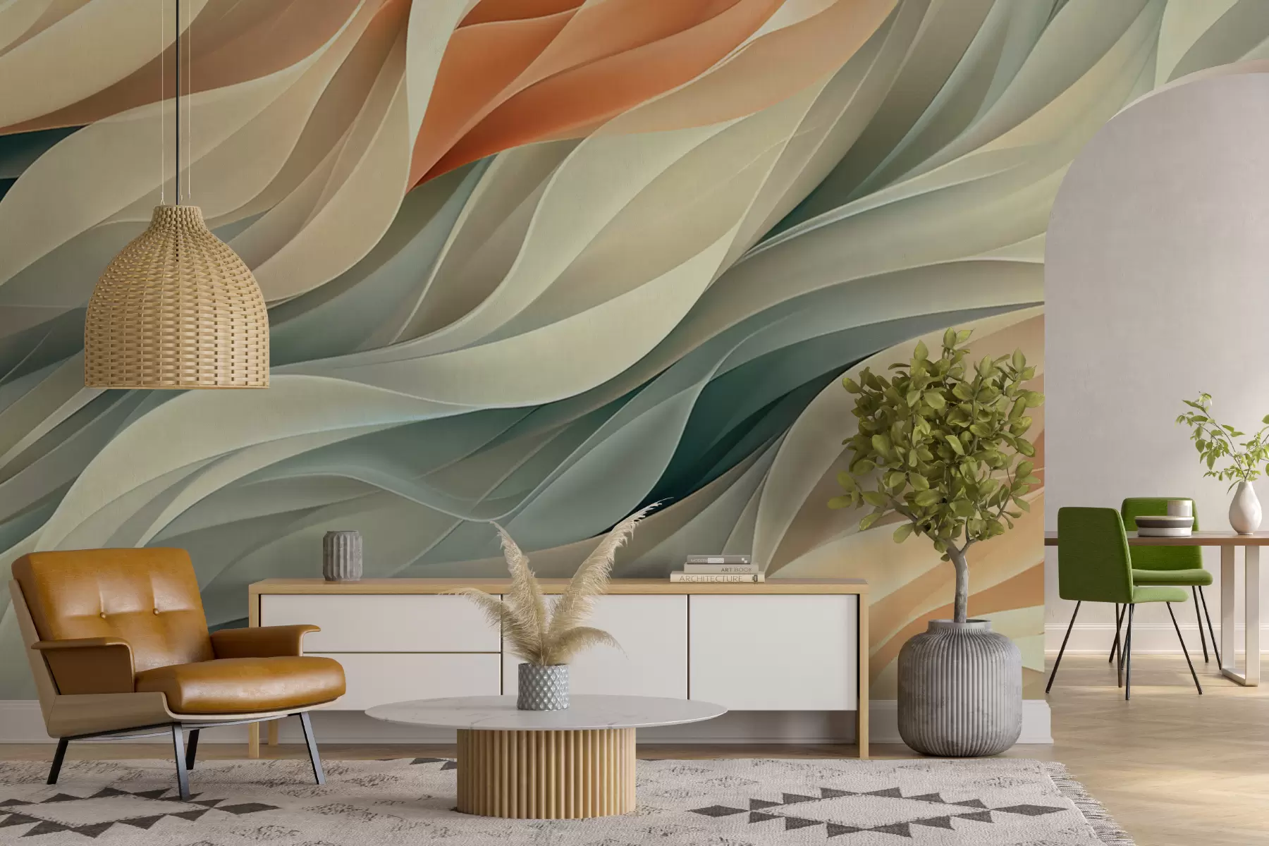 Fototapete Faszinierendes abstraktes Design mit sanften Pastellwellen in warmen Farben w01335v1