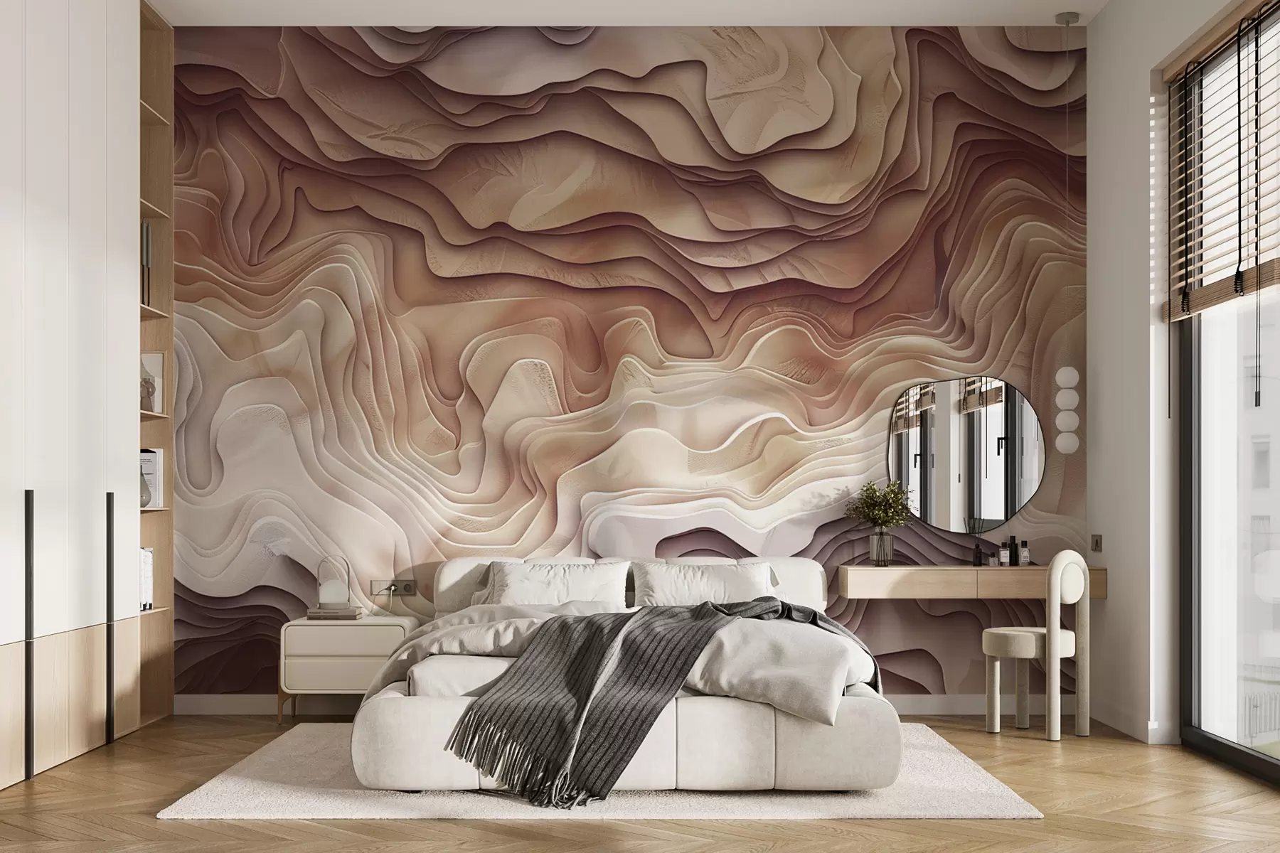 Fototapete 3D-Topografiekarte mit Reliefkonturen in hellen Rosatönen w01337