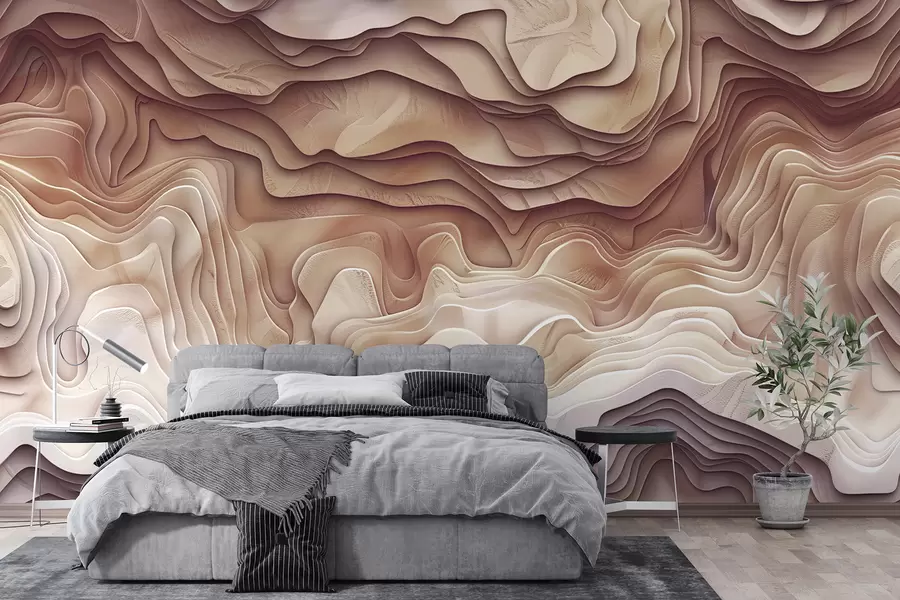 Fototapete 3D-Topografiekarte mit Reliefkonturen in hellen Rosatönen w01337