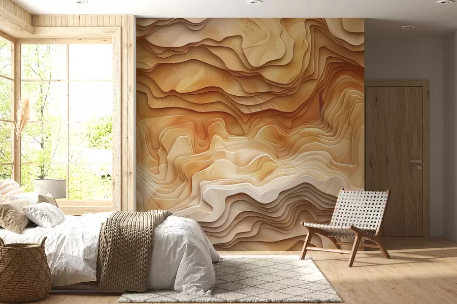 Fototapete 3D-Topografiekarte mit Reliefkonturen in Beigetönen w01337v1