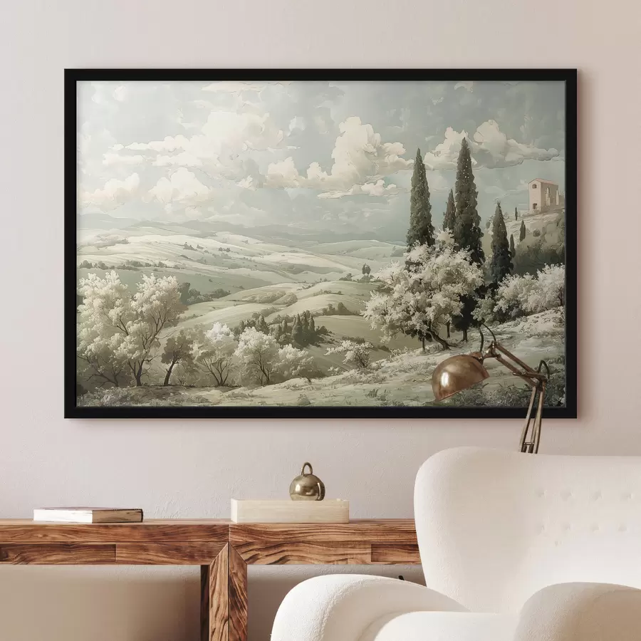 Fototapete Sommerlandschaft, Vintage-Stil, Pastellfarben, Acrylzeichnung, Schloss f40084