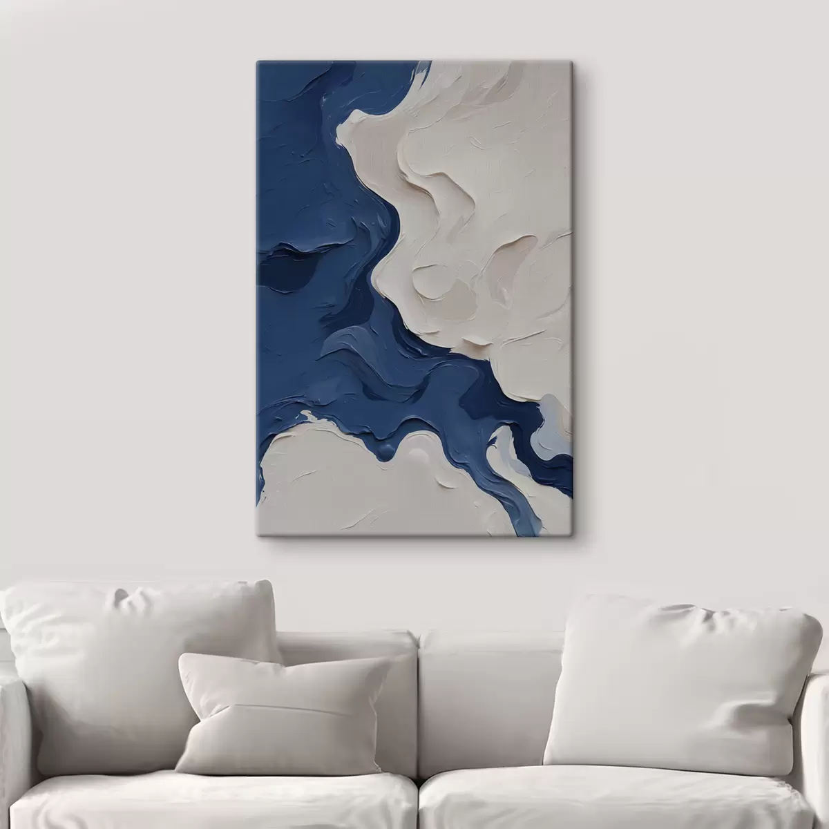 Wandbilder Abstraktion mit weißen und blauen Ölfarben s40058