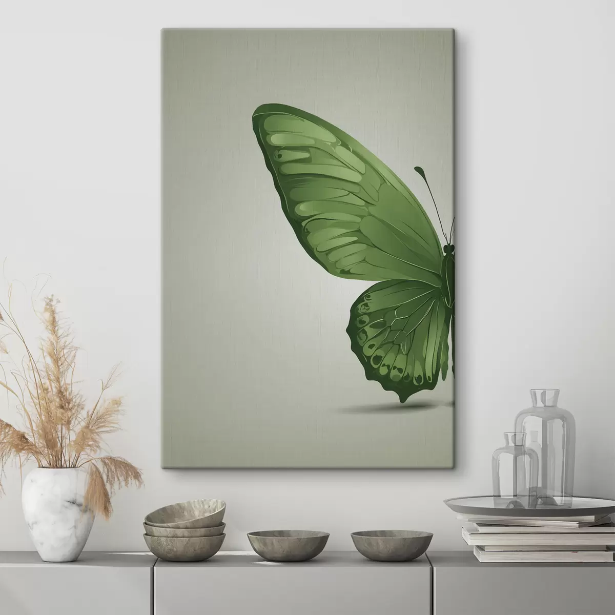 Wandbilder Linker Flügel eines grünen Schmetterlings auf weißem Hintergrund s40062