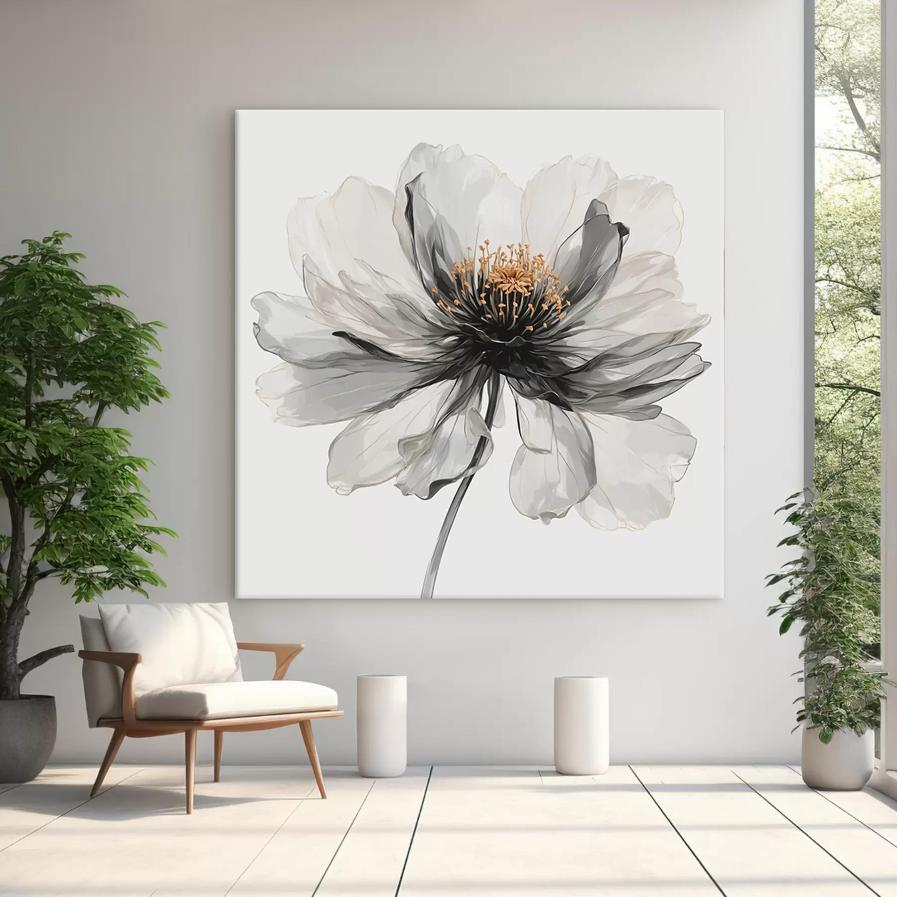 Fototapete Transparente schwarze Blume auf weißem Hintergrund s40066