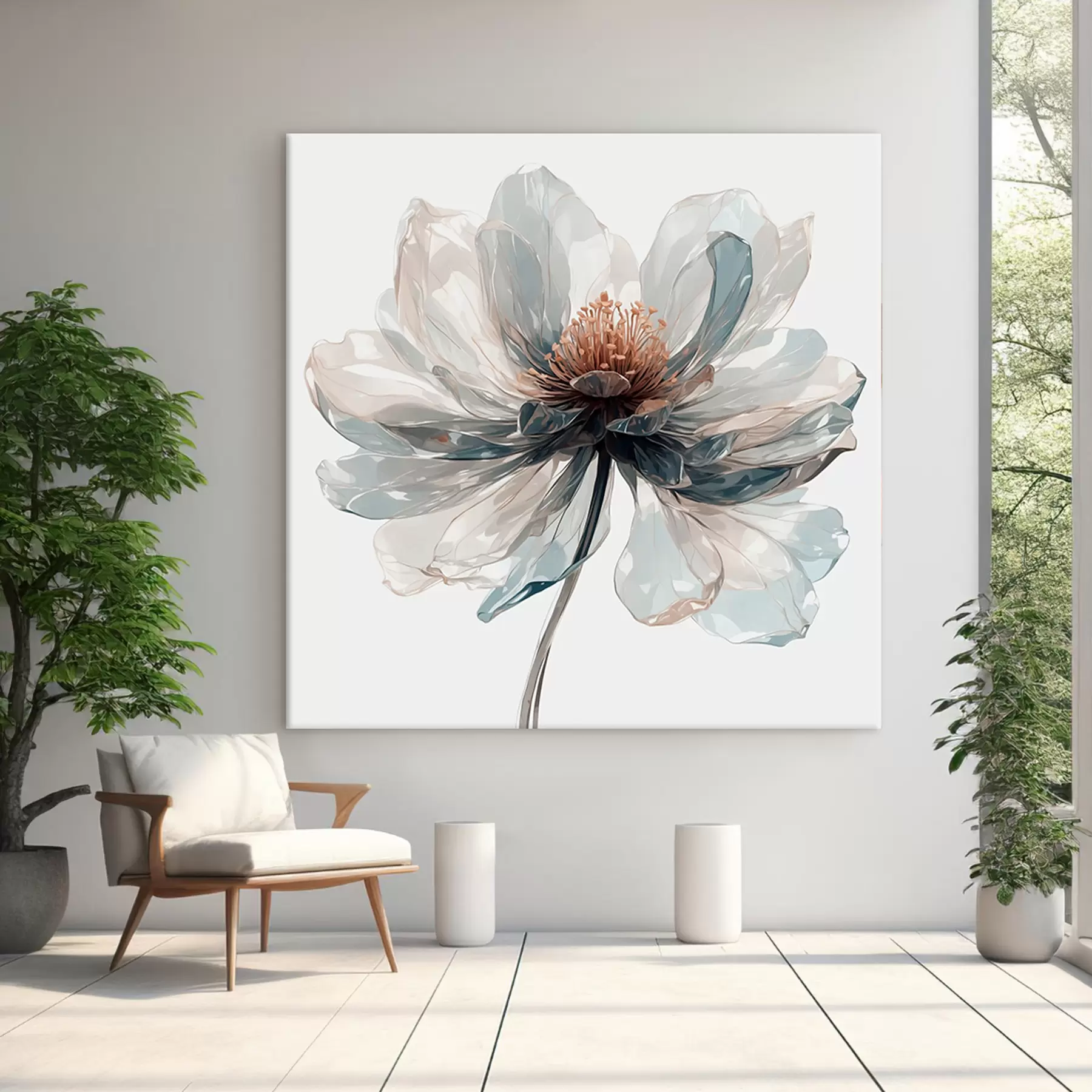 Wandbilder Transparente blaue Blume auf weißem Hintergrund s40067