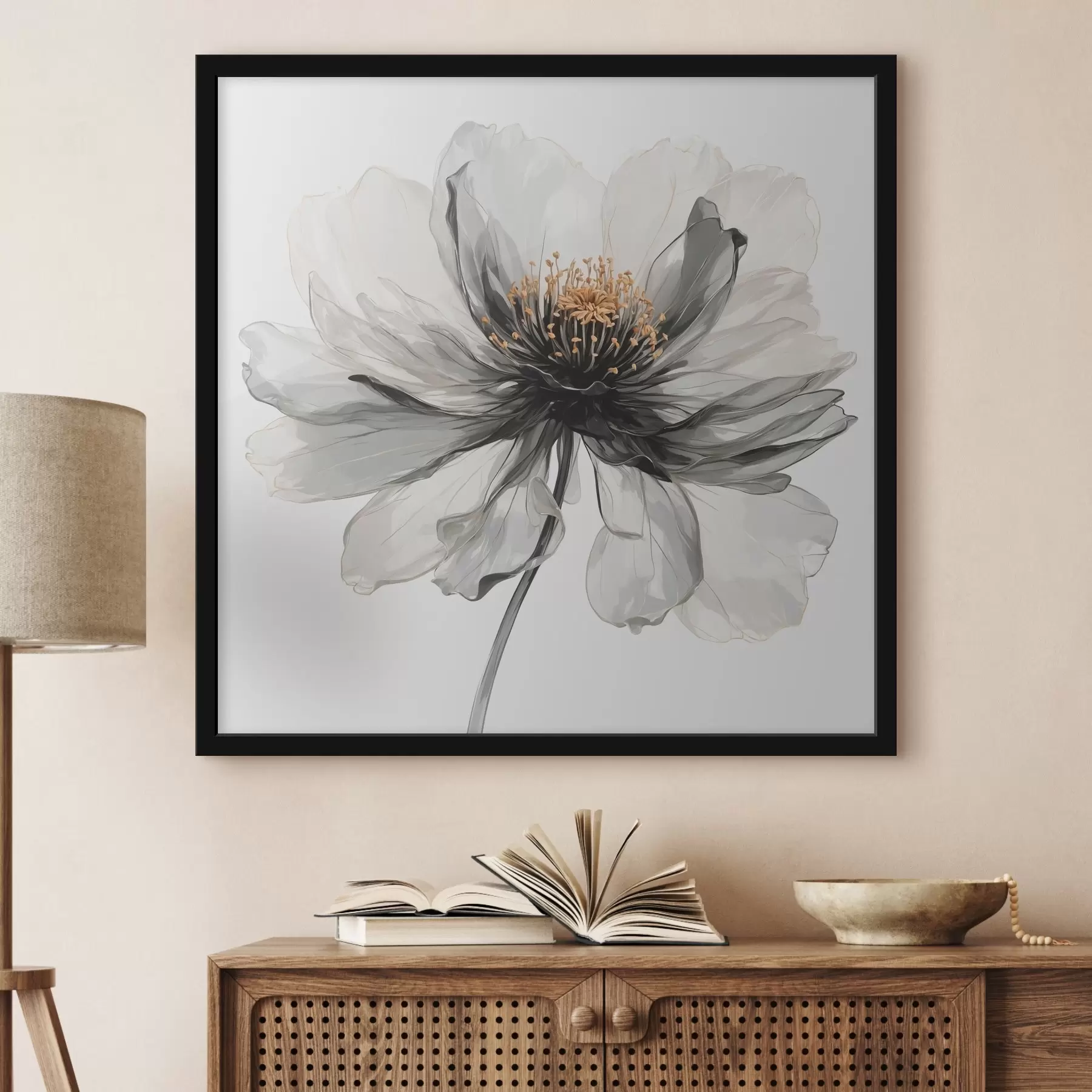 Fototapete Transparente schwarze Blume auf weißem Hintergrund f40066