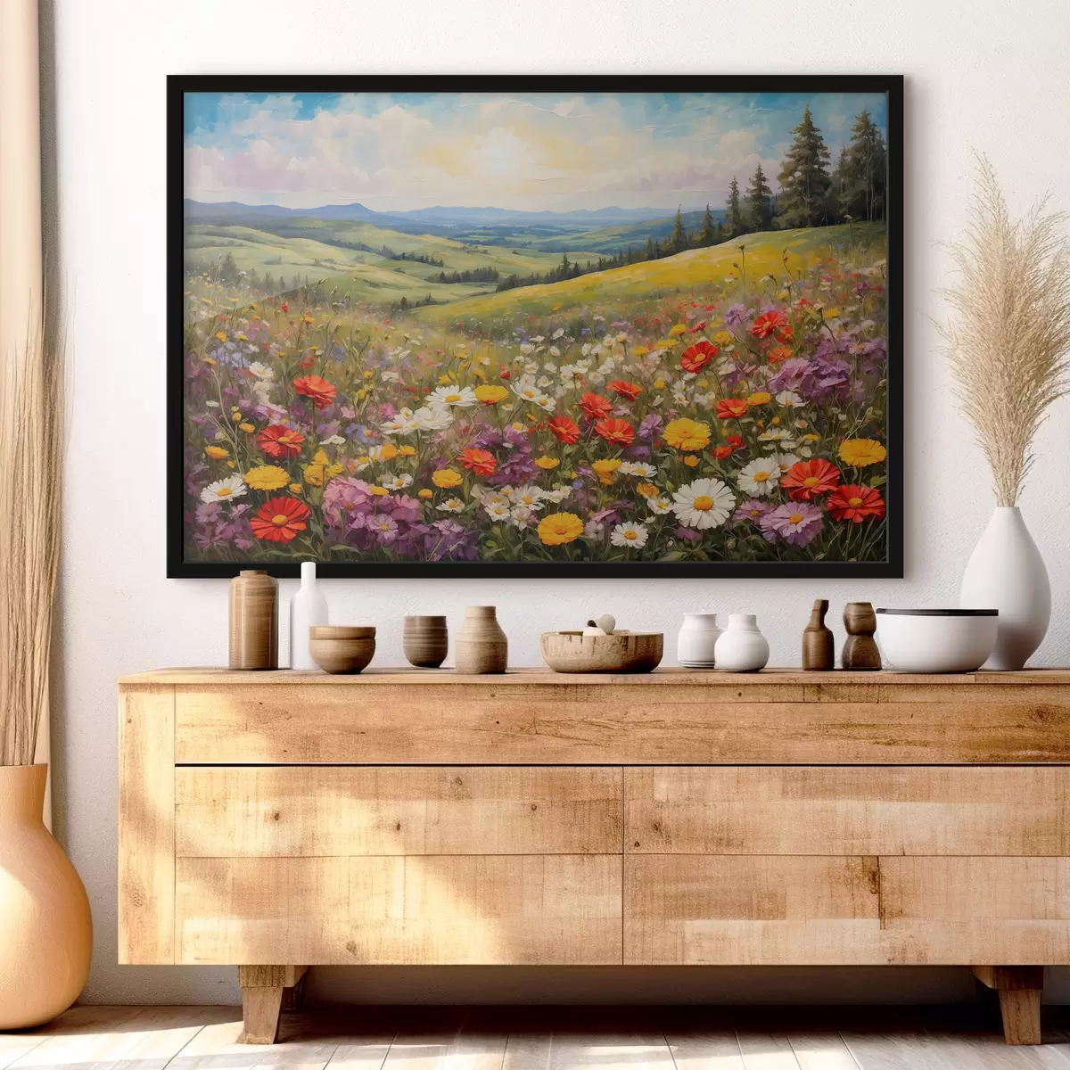 Poster Blumenfeld bei Sonnenuntergang f40073