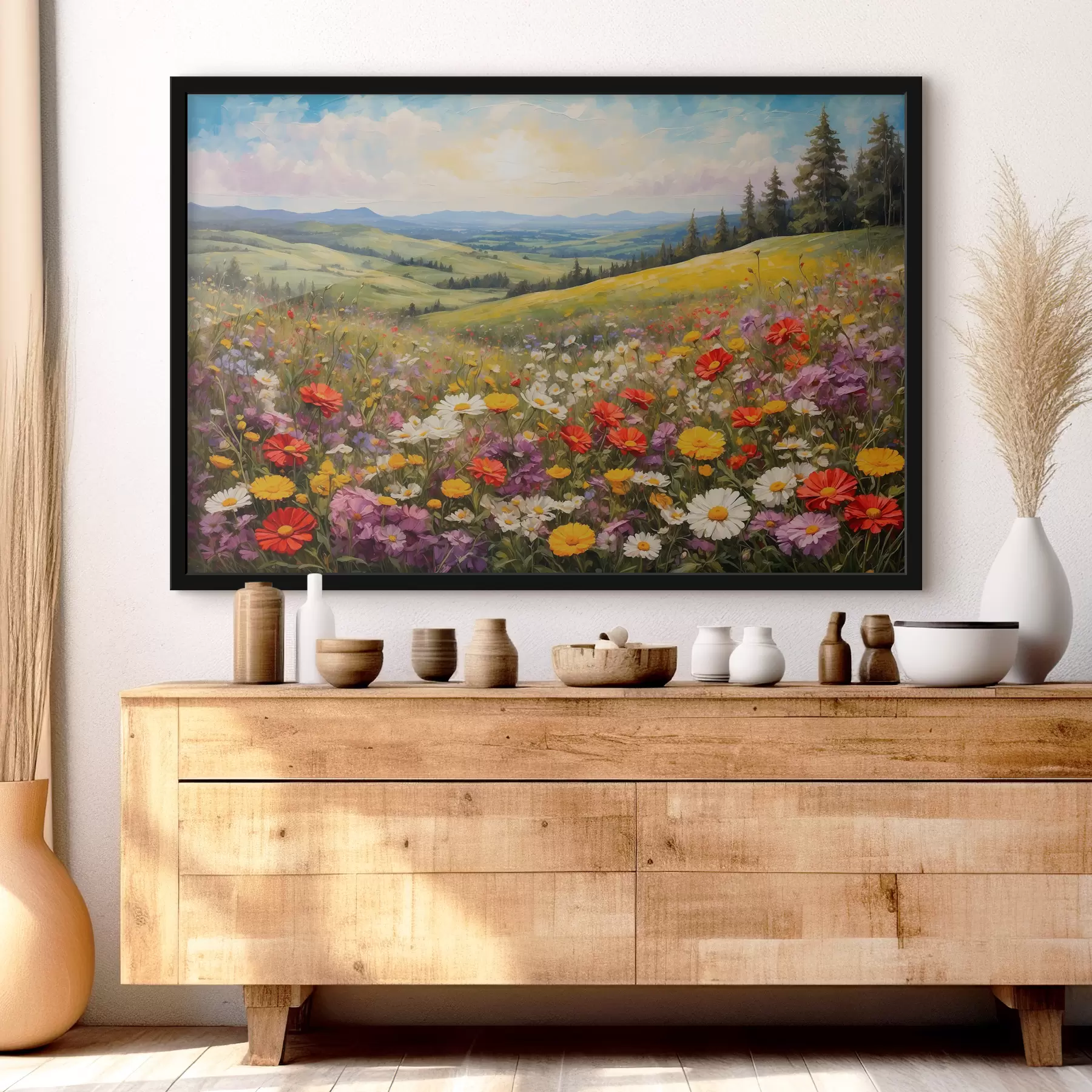 Fototapete Blumenfeld bei Sonnenuntergang f40073