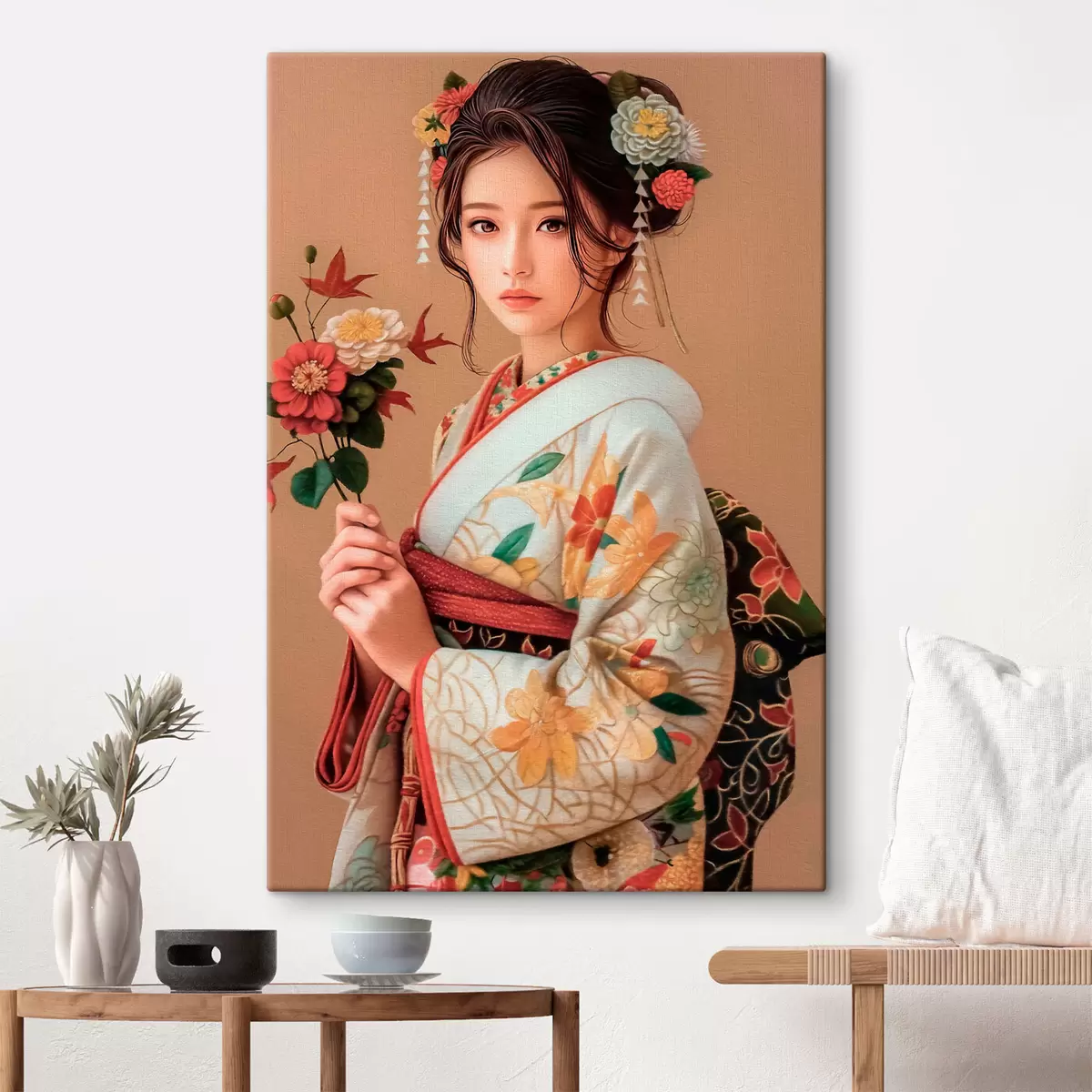 Wandbilder Japanerin in einem wunderschönen Kimono s40108