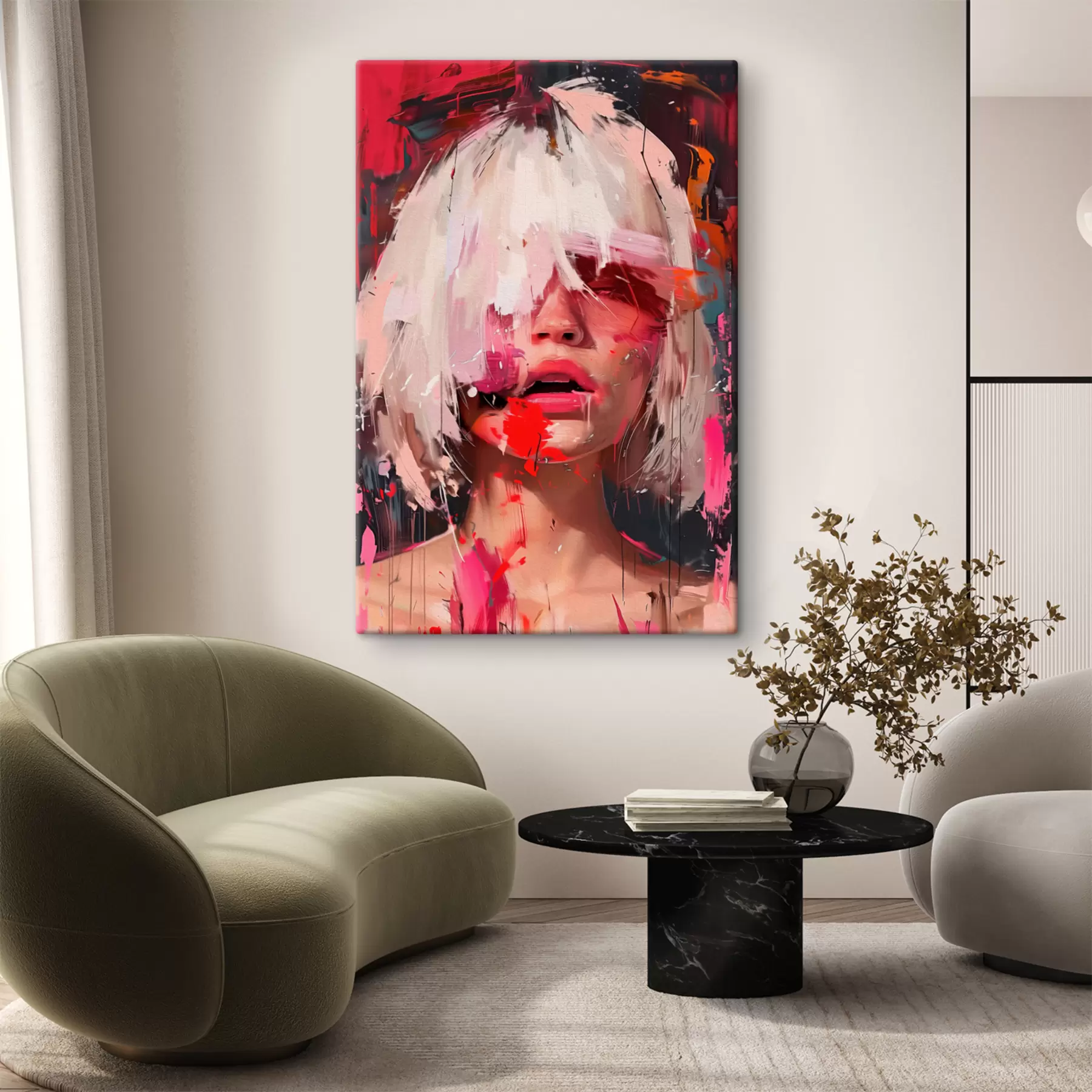 Fototapete Blondes Mädchen mit eckigem Bob und bunter Farbe s40110