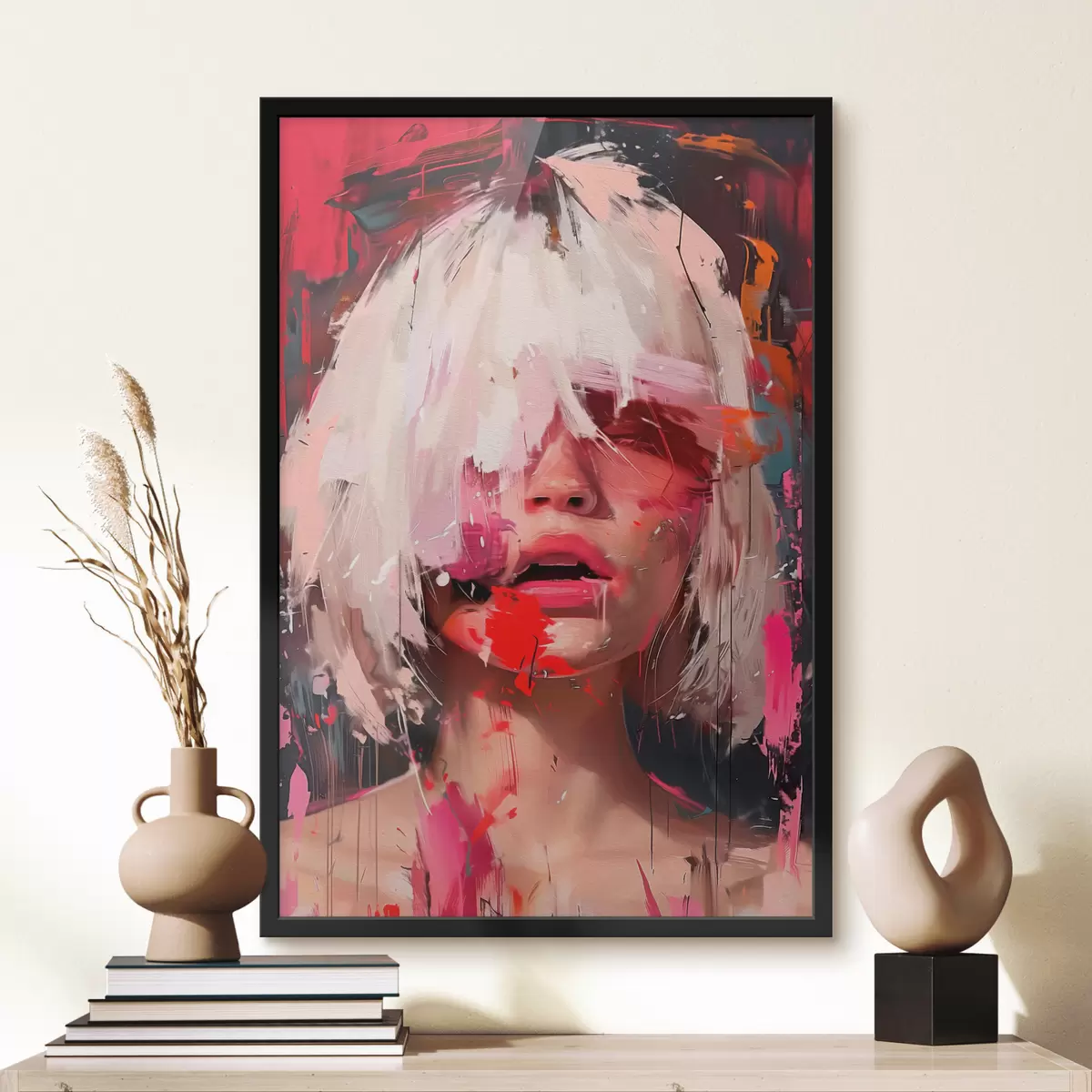 Poster Blondes Mädchen mit eckigem Bob und bunter Farbe f40110