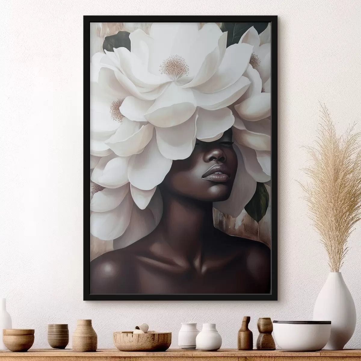 Poster Eine Frau mit Blumen auf dem Kopf f40123