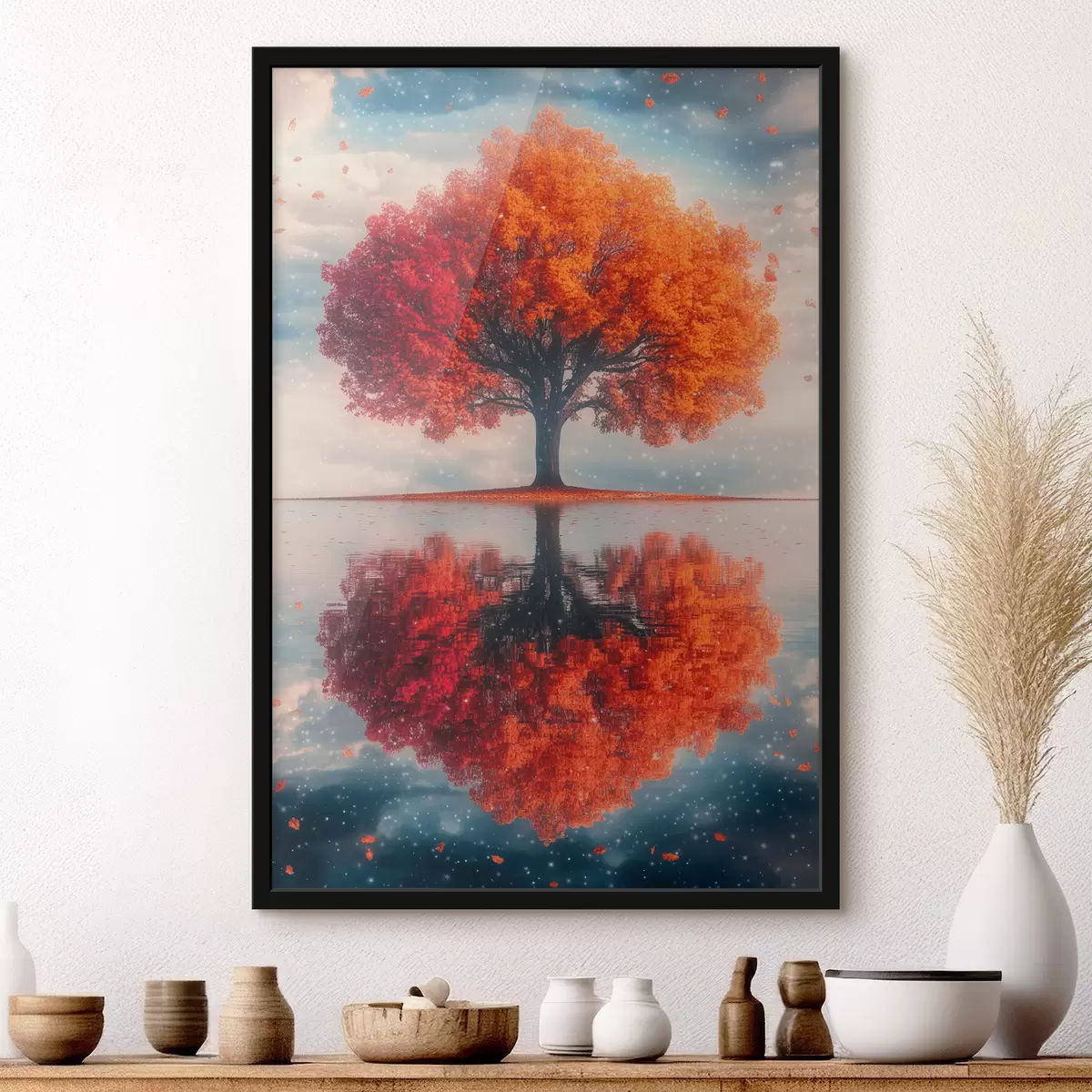 Poster Baum mit Spiegelung im Wasser f40126