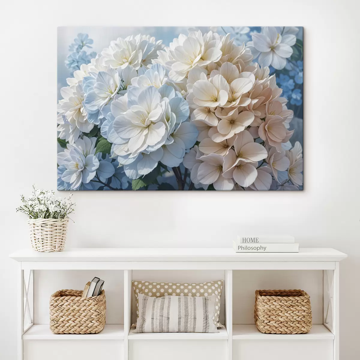 Wandbilder Zarte, pastellfarbene Dahlienblüten mit zarten Blütenblättern blühen vor einem unscharfen Hintergrund s40146