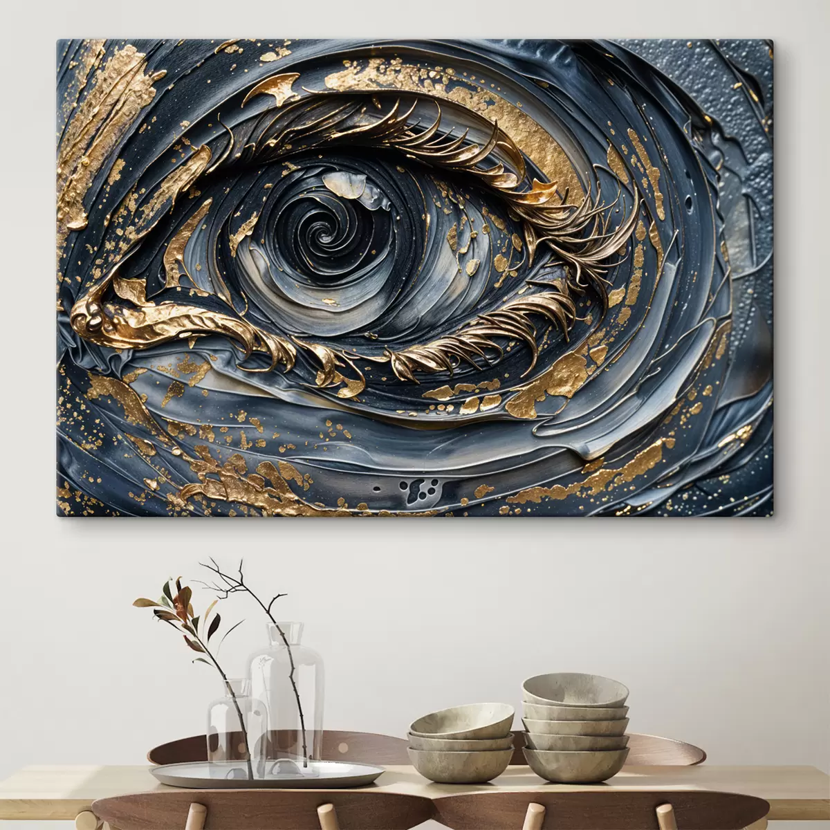 Wandbilder Abstrakte Kunst Nahaufnahme des Auges, mit komplizierten wirbelnden Mustern und Texturen s40175