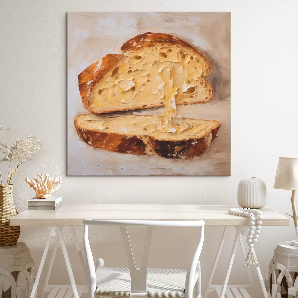 Wandbilder Brot und Butter auf einem hellen Hintergrund Gemälde s40216