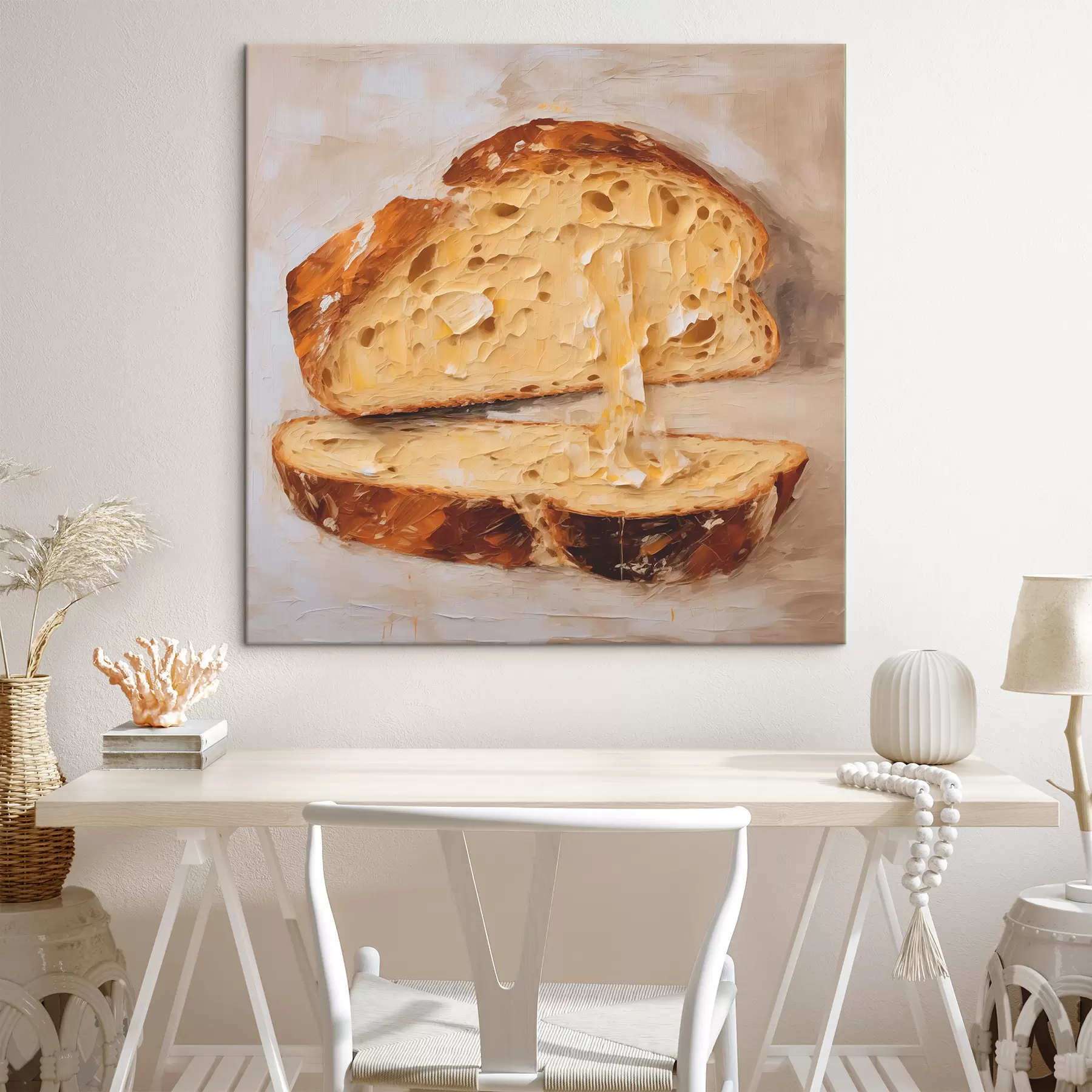 Wandbilder Brot und Butter auf einem hellen Hintergrund Gemälde s40216