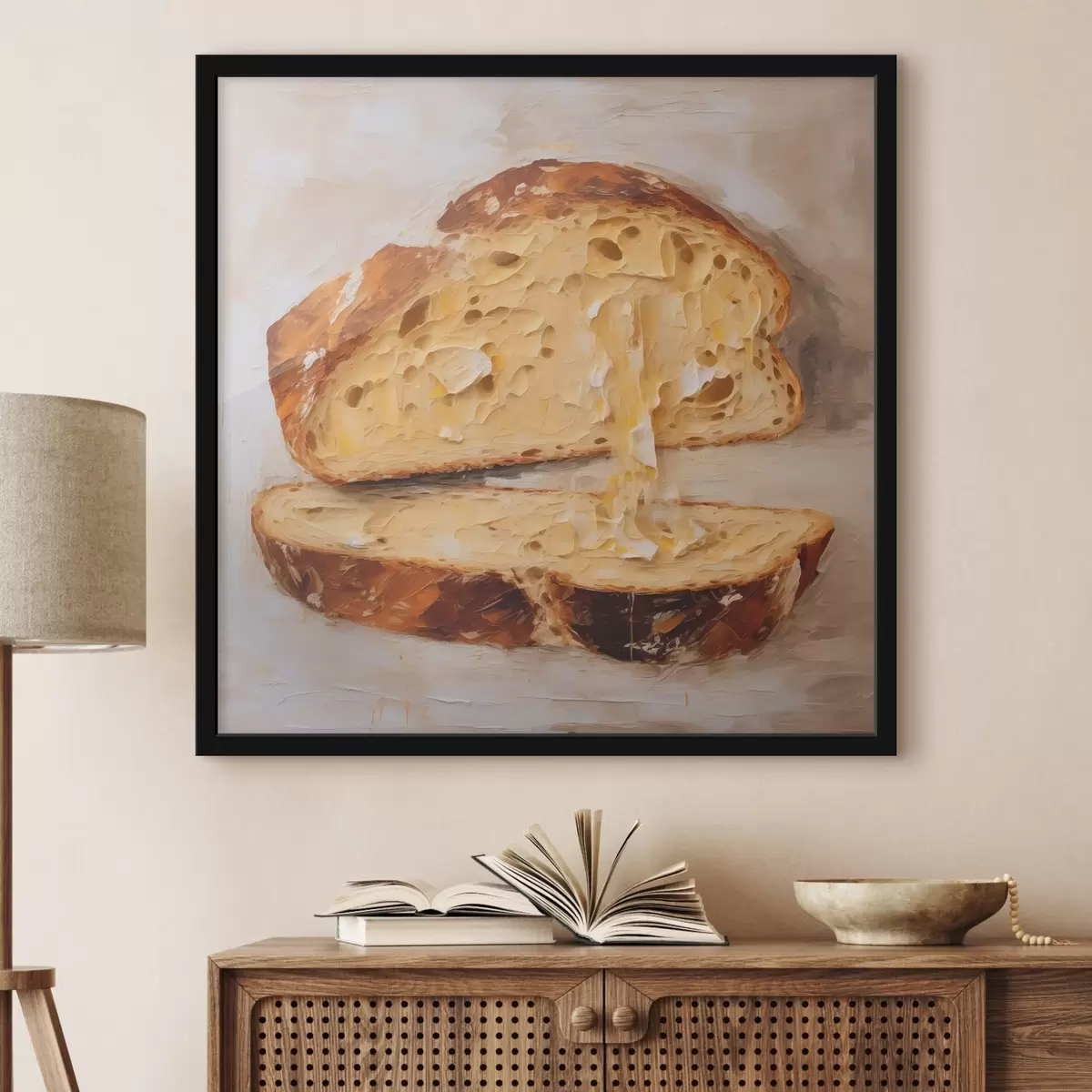 Poster Brot und Butter auf hellem Hintergrund f40216
