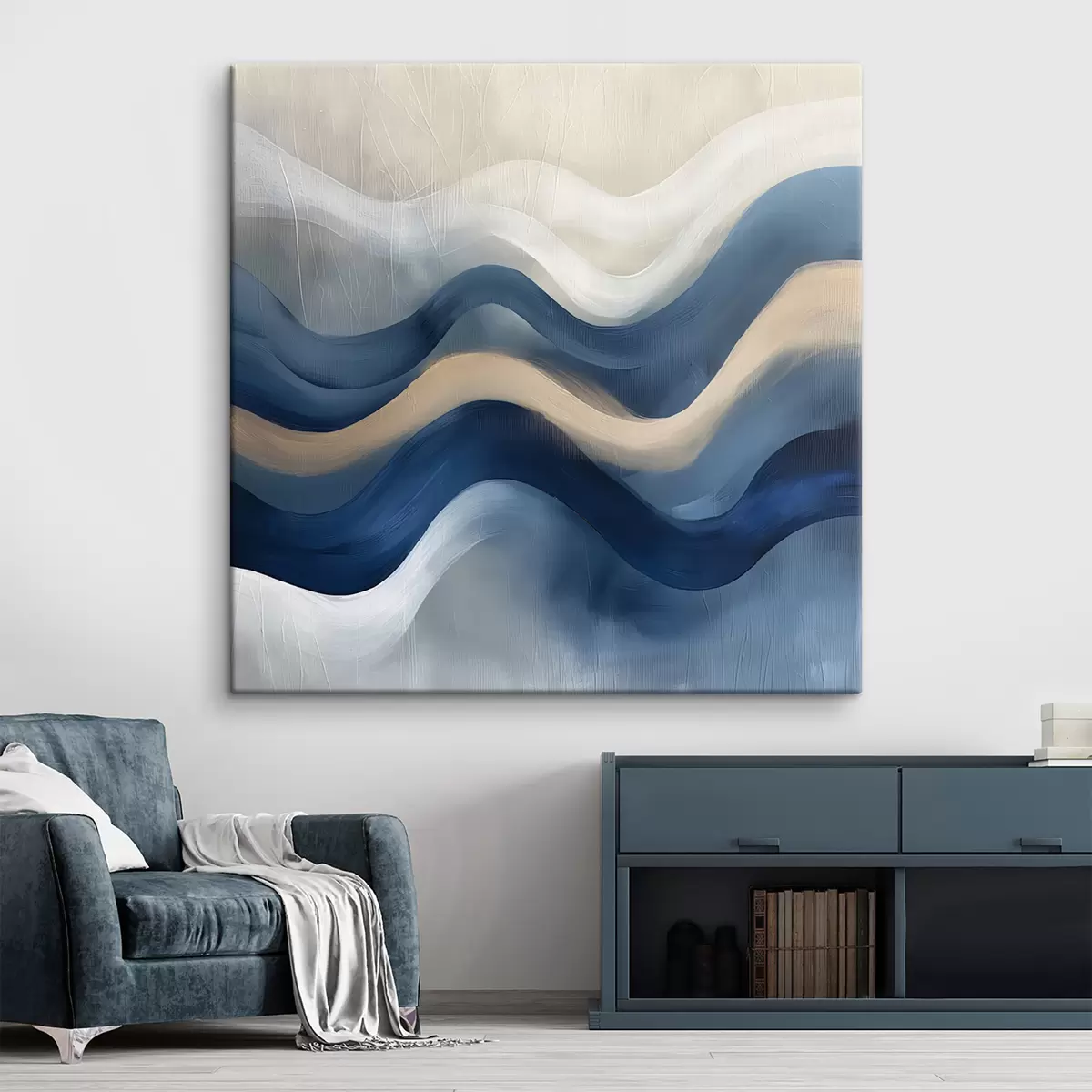 Wandbilder blau - beige Linien s40242