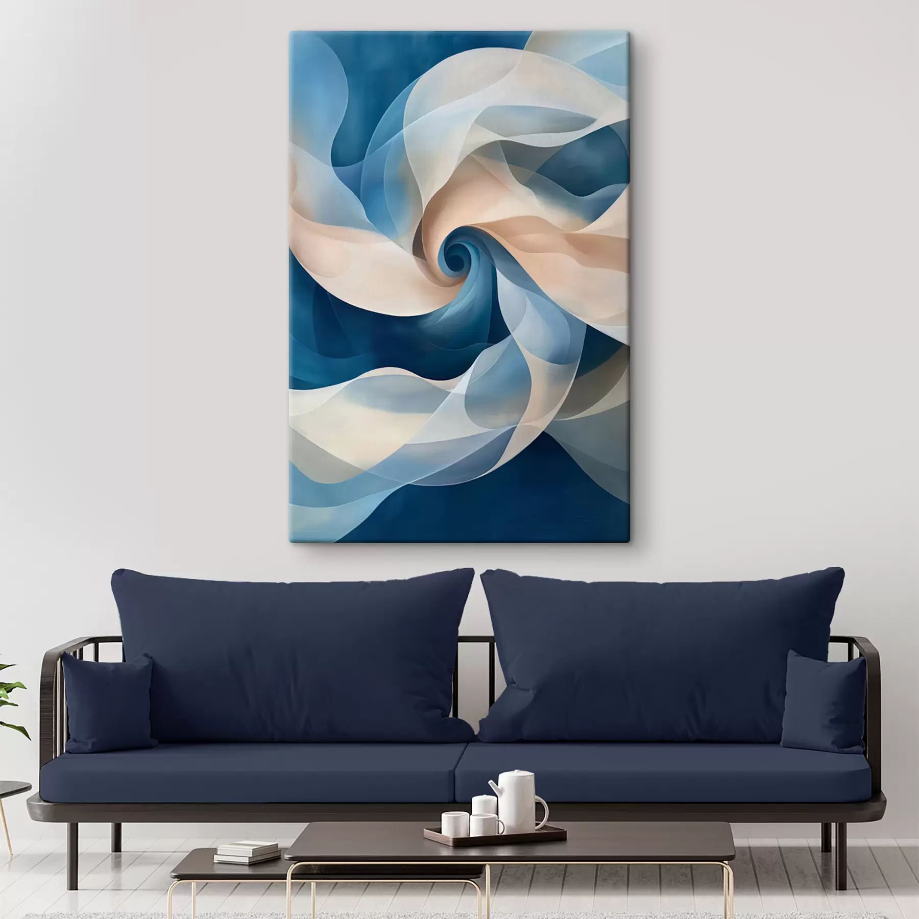 Wandbilder abstrakter Wirbel beige-blau s40249