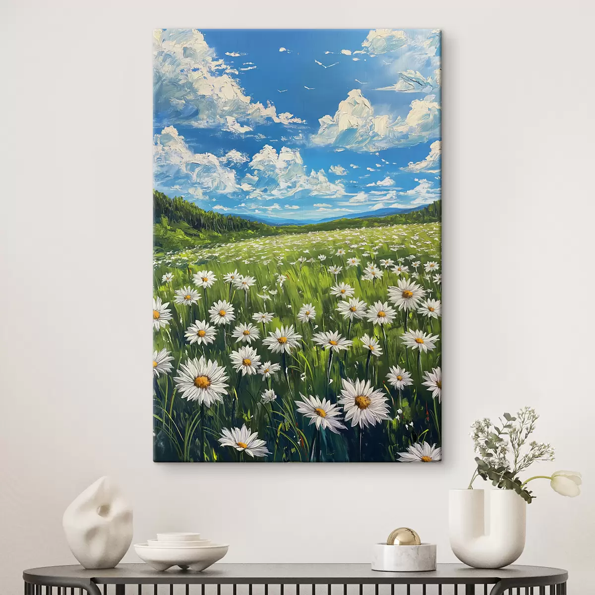 Wandbilder Landschaft mit Gänseblümchen auf dem Feld s40255